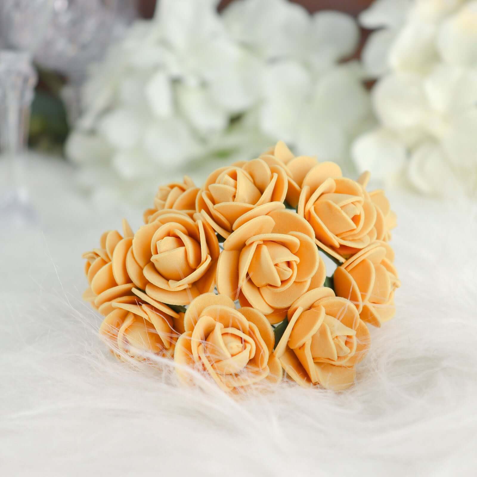 48 Roses 1 Gold Real Touch Artificial DIY Foam Rose Flowers With Stem, Craft Rose Buds