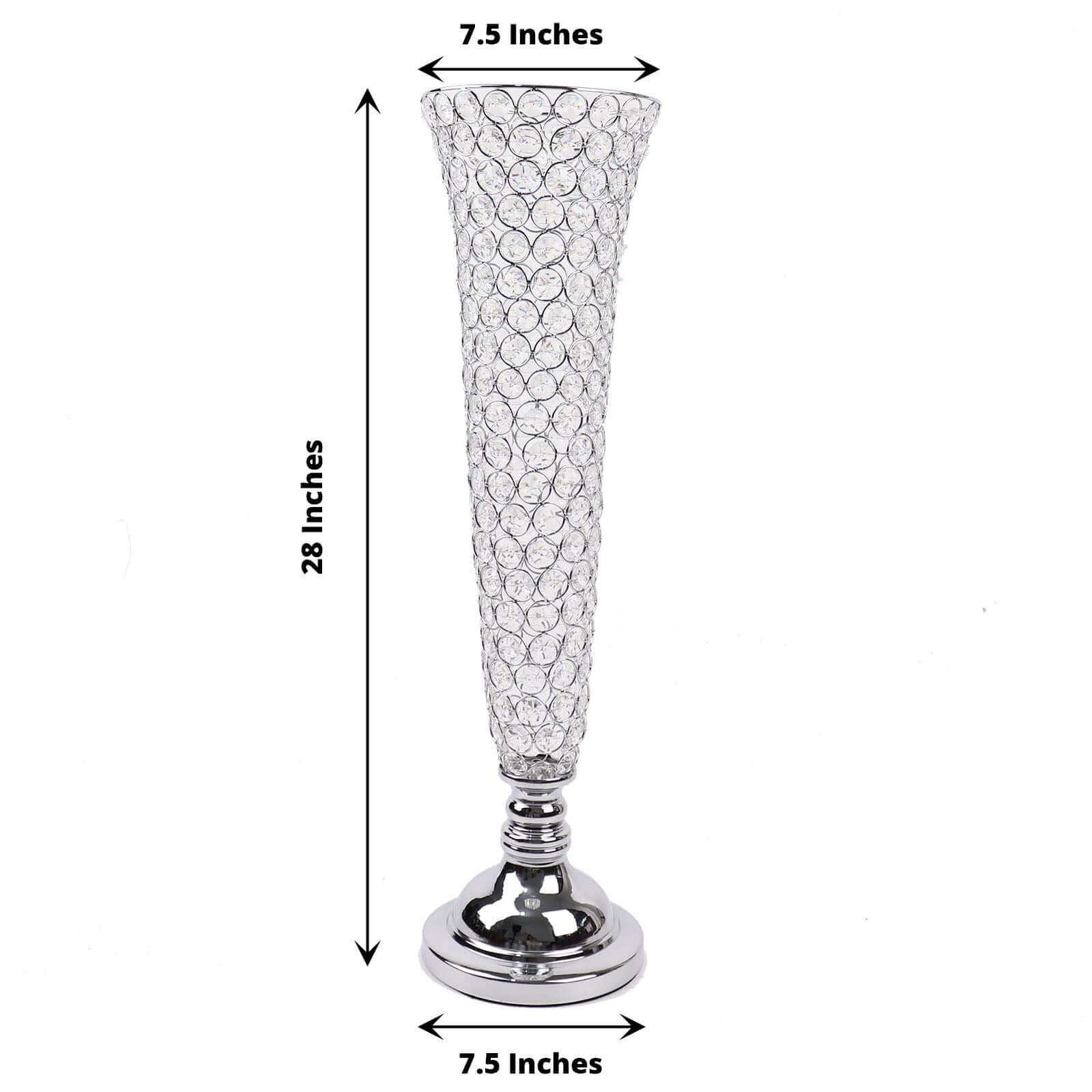 3-Pack Crystal Beaded Trumpet Vase Silver - Exquisite Floral Display Centerpiece Stand Set for Banquets & Receptions 28 Tall