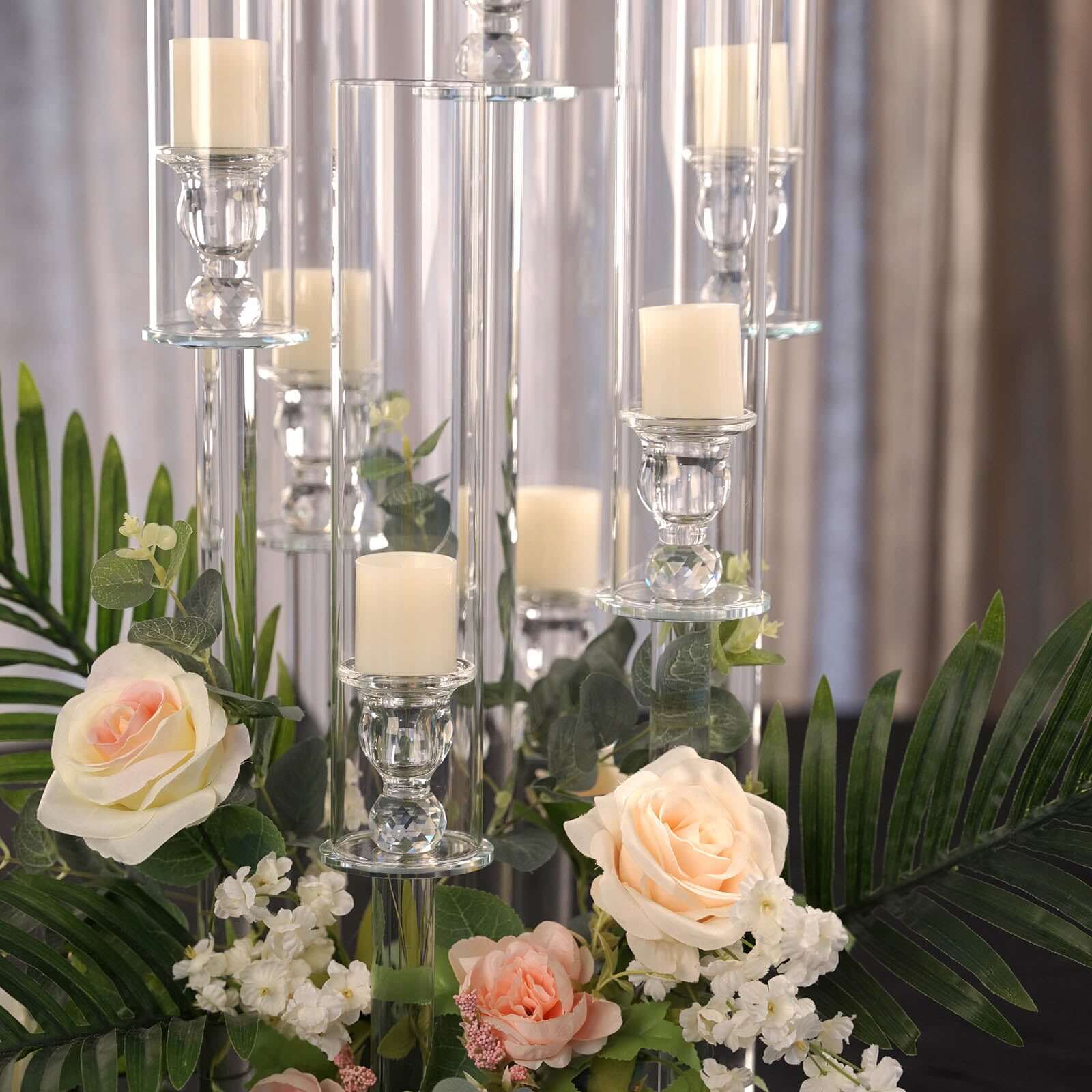 7-Arm Round Taper Crystal Candelabra with Mirror Base Clear - Lustrous Candle Holder Table Centerpiece for Votive & Pillar Candles 33