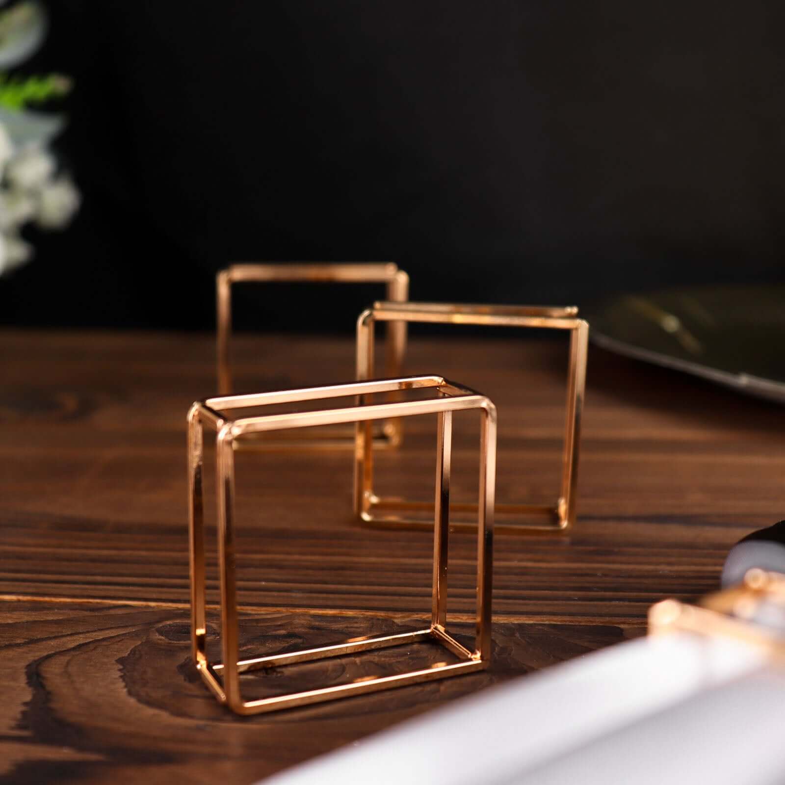 4 Pack Gold Metal Hollow Square Napkin Rings, Modern Geometric Cube Napkin Holders