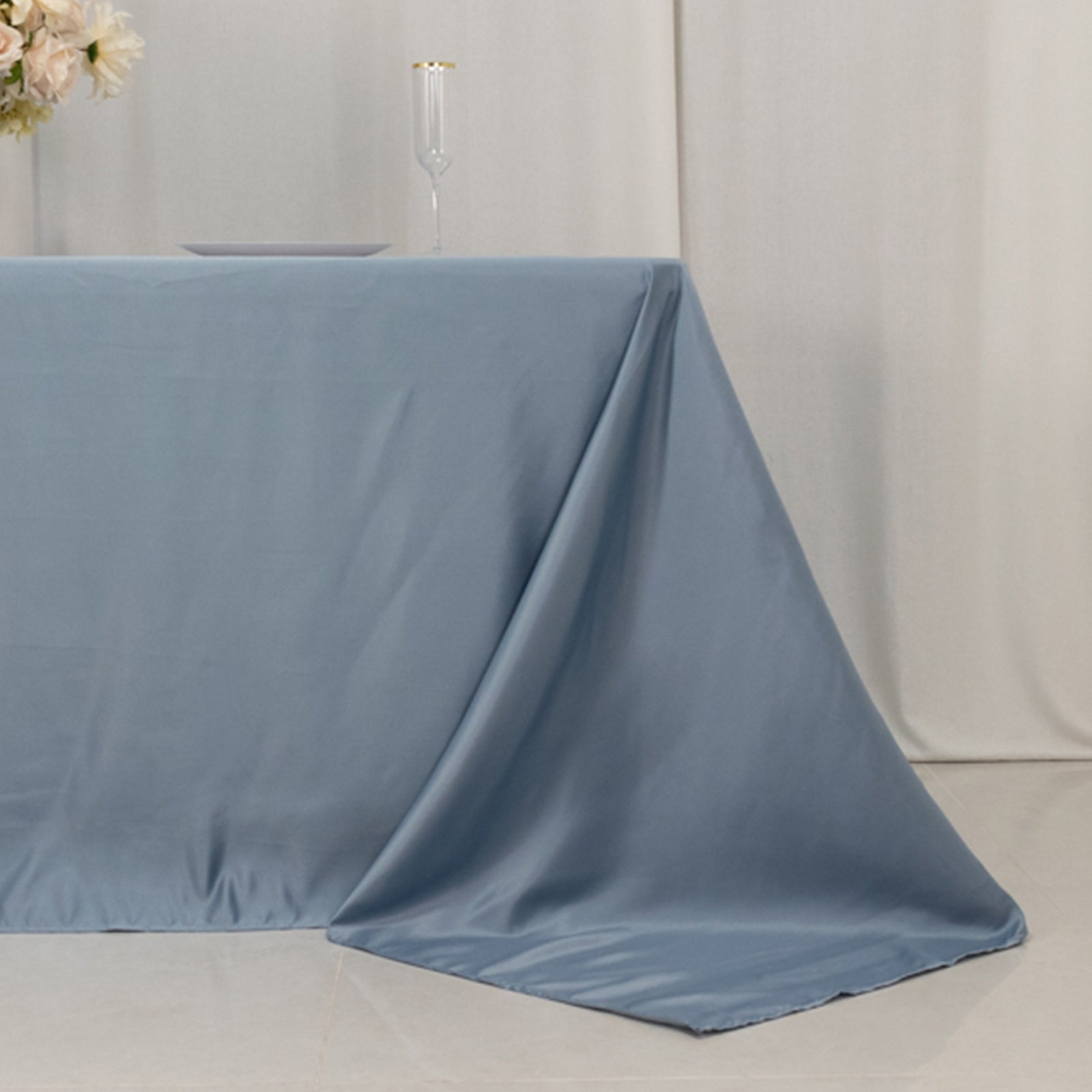 Lamour Satin 90x132 Rectangle Tablecloth Dusty Blue - Soft & Silk-Like Seamless Table Cover