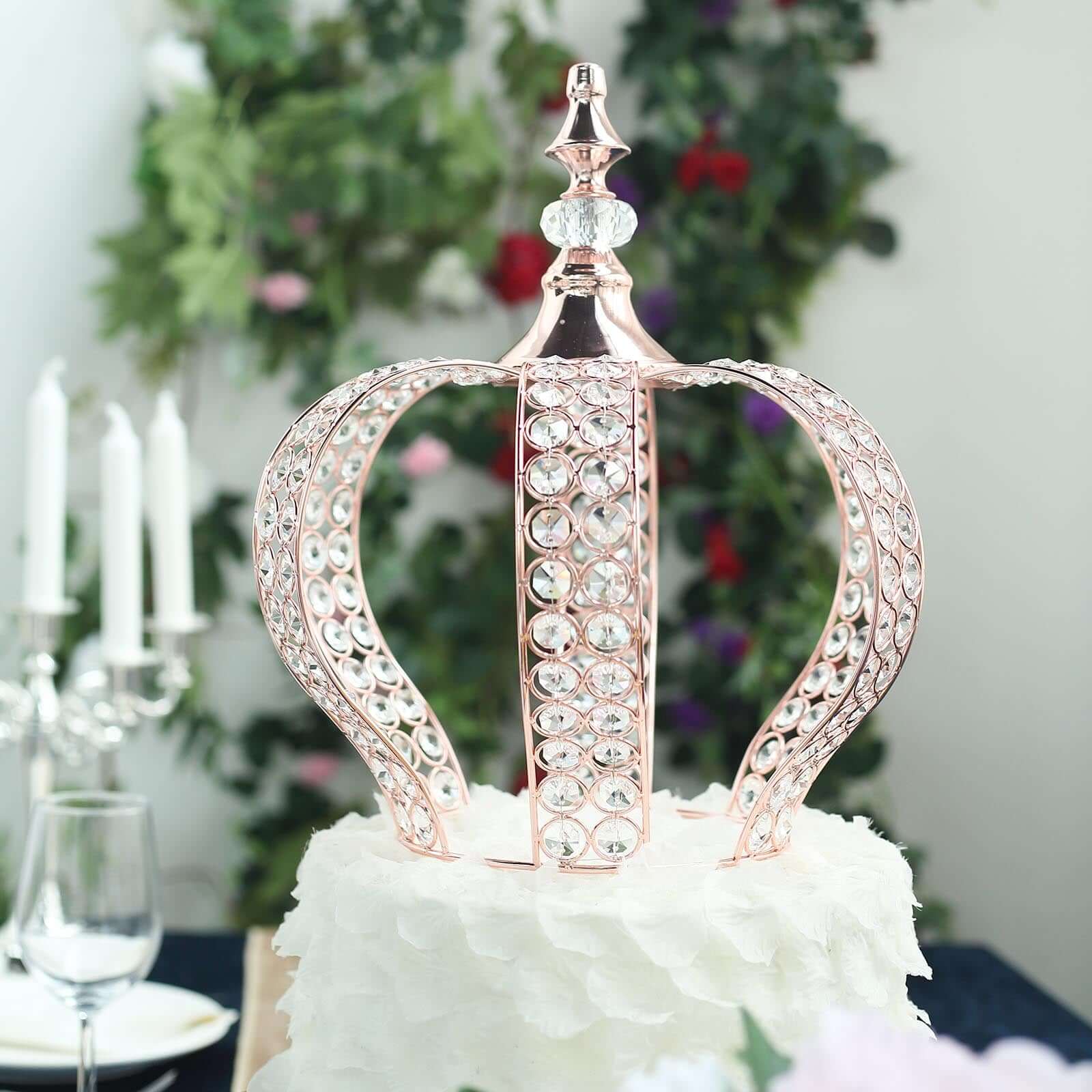 Crystal-Bead Royal Crown Cake Topper Metallic Blush/Rose Gold - Dazzling Cake Centerpiece Decor for Luxurious Birthdays Receptions & Romantic Celebrations 14