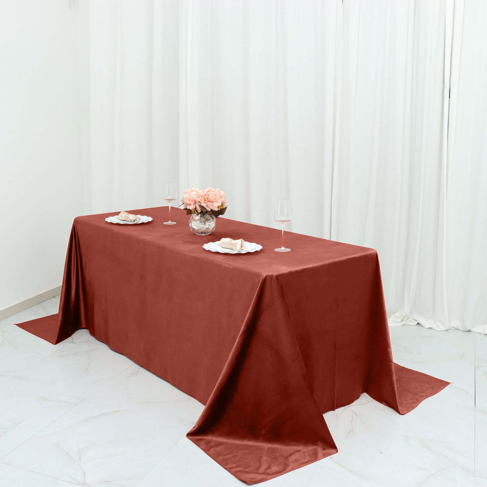 Premium Velvet 90x132 Rectangle Tablecloth Terracotta (Rust) - Reusable Soft & Seamless Table Cover