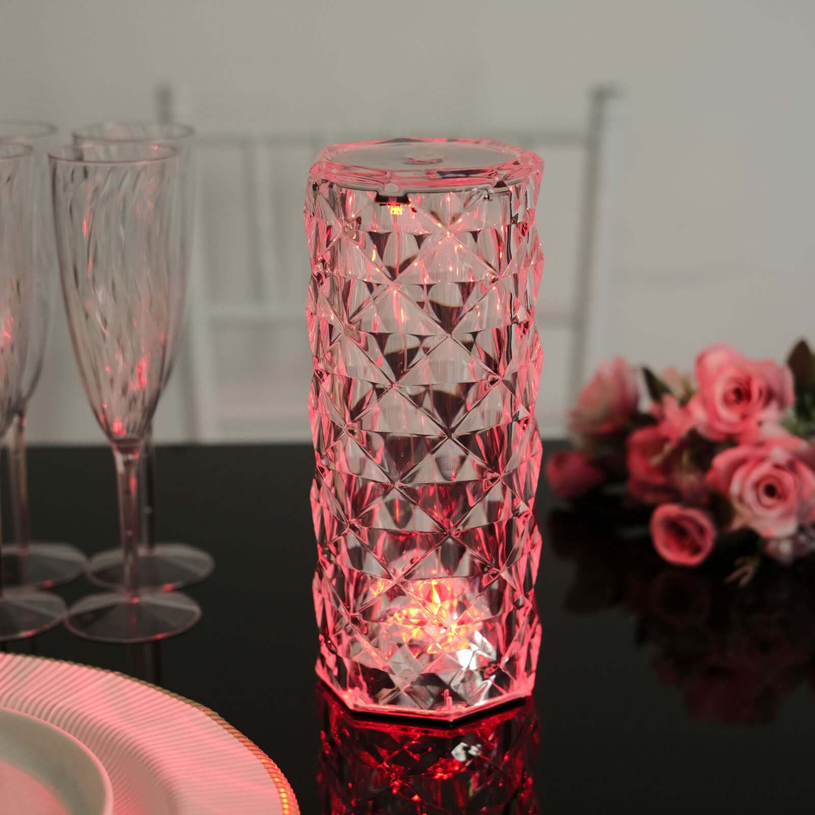 Acrylic LED Pillar Lamp Rose Diamond Design Color Changing - Touch + Remote Operated Table Light 3.5x8.5