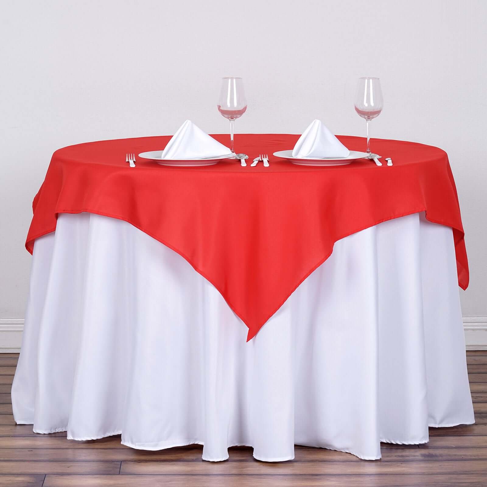 Polyester 54x54 Table Overlay Square Tablecloth Red - Wrinkle-Resistant & Durable Table Cover