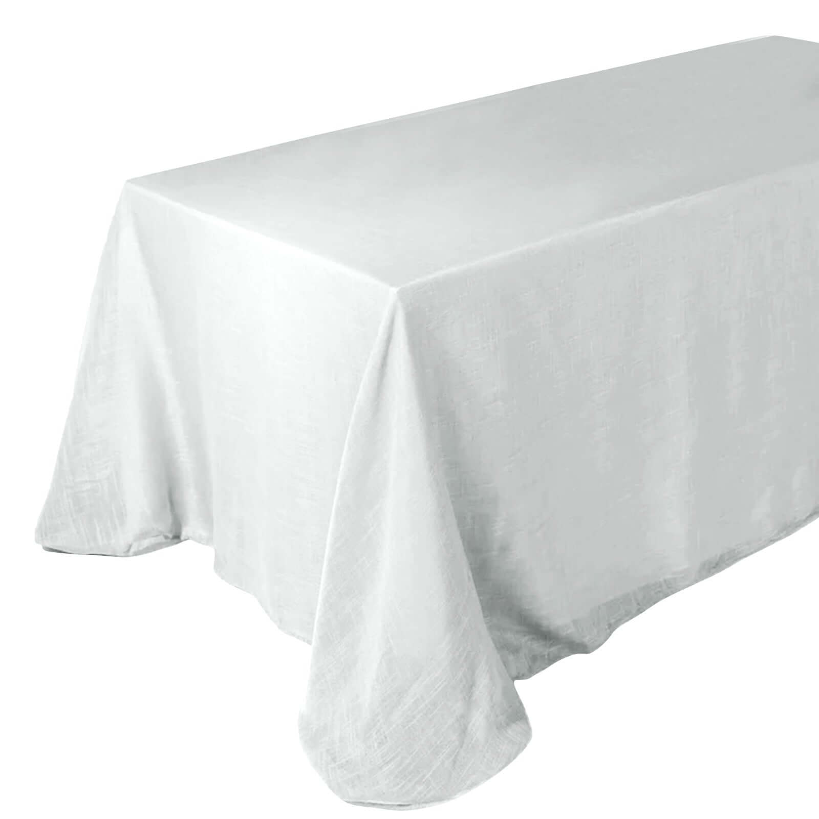 Faux Linen 90x132 Rectangular Tablecloth White - Slubby Texture Wrinkle-Resistant Seamless Table Cover for Weddings and Special Events