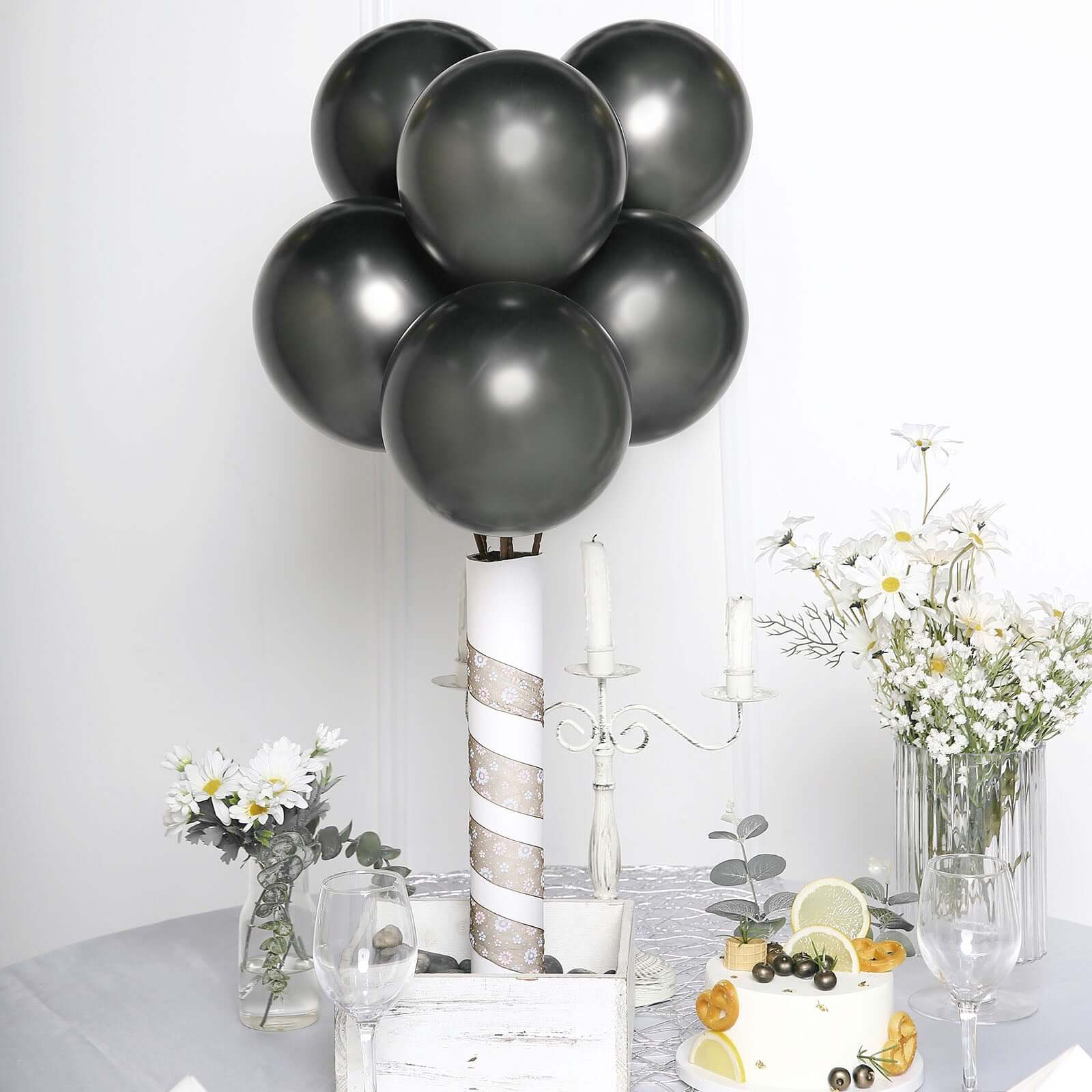 25 Pack 12 Metallic Chrome Charcoal Gray Latex Helium Air Balloons