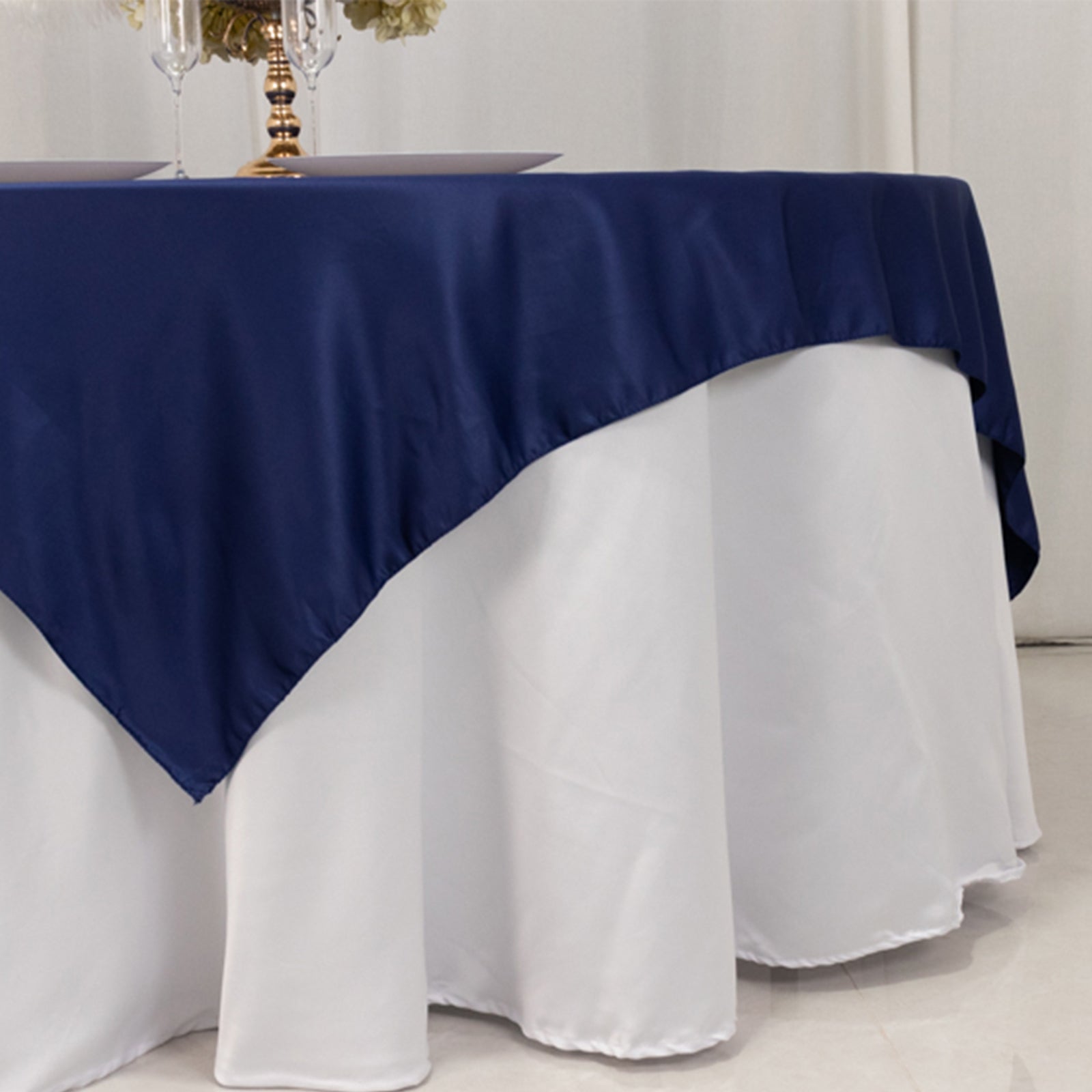 Lamour Satin 72x72 Table Overlay Square Tablecloth Navy Blue - Smooth Finish Table Topper