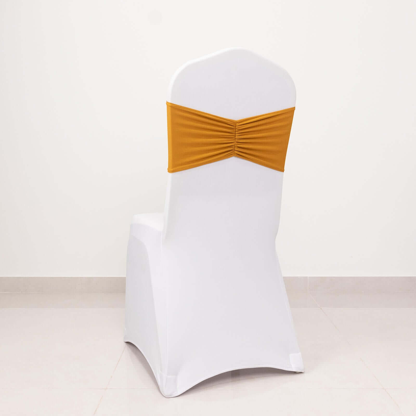 5 Pack Spandex Chair Sashes Gold Ruffled Style - Wide Easy to Use Stretch Chair Bands for Classy Wedding and Event Decor 8x13