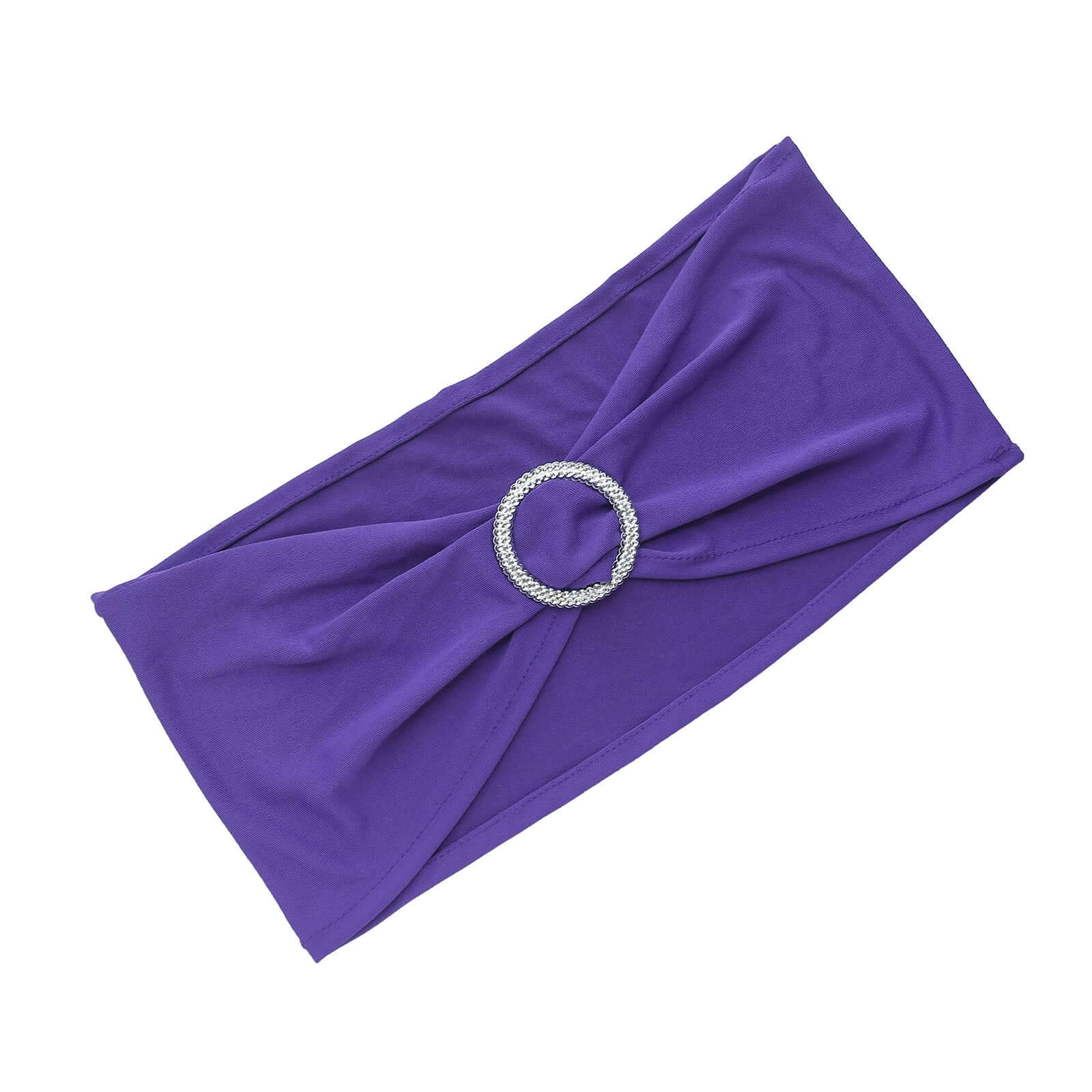 5 Pack Stretch Spandex Chair Sashes Purple - Reusable Chair Bands with Silver Diamond Ring Slide Buckle 5x14