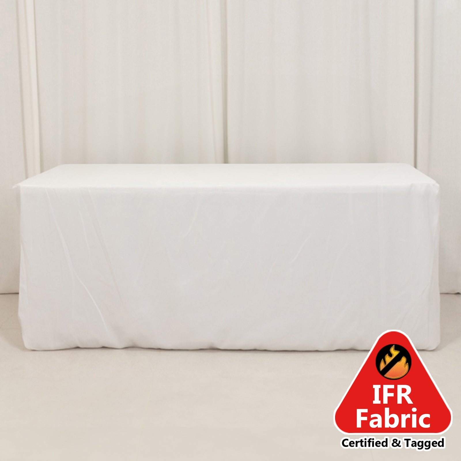 Fire Retardant Premium Polyester 6ft Rectangular Tablecloth White Fitted High-Performance Table Cover for Large Gatherings