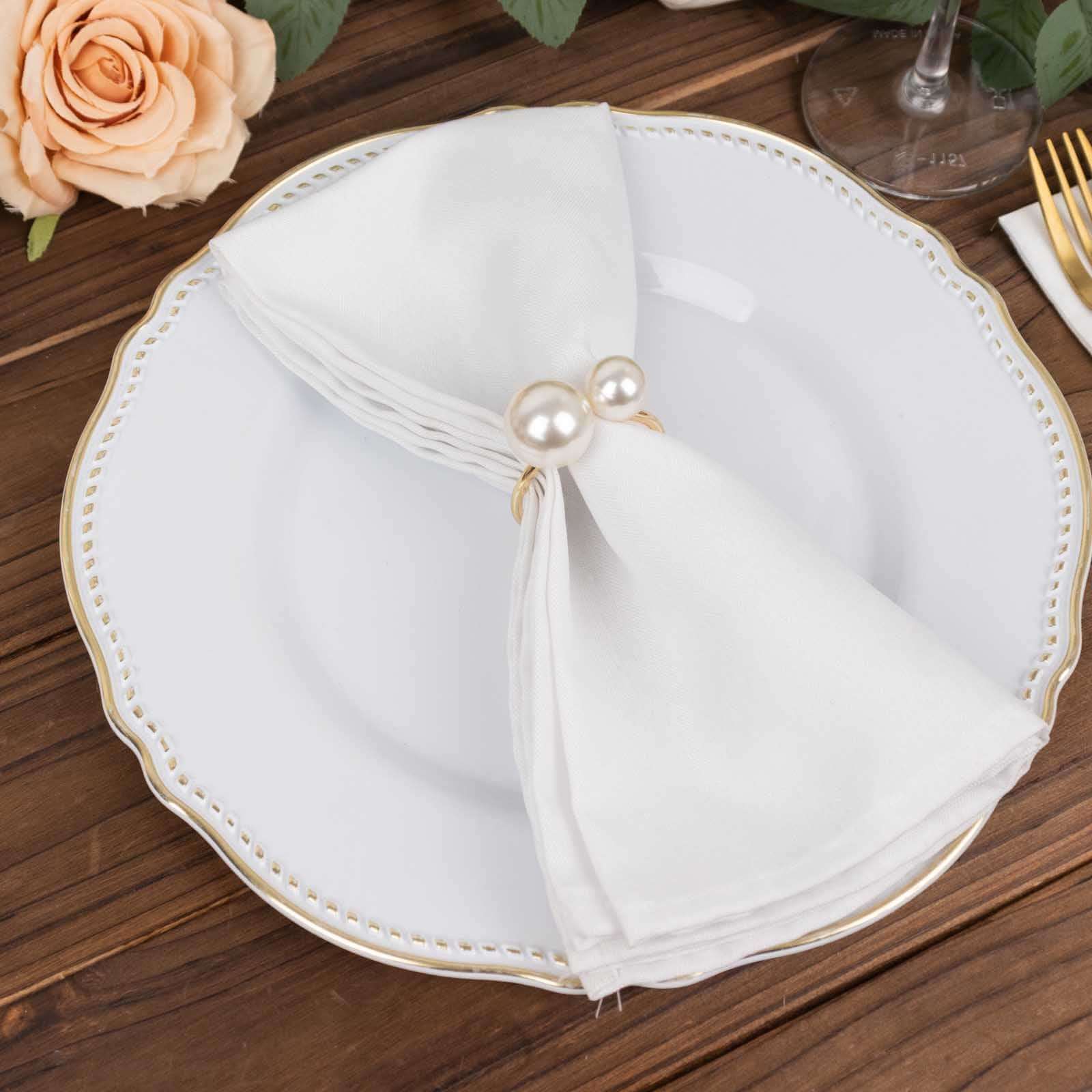 10 Pack White Pearl Gold Metal Napkin Holders Dining Table Decor, Elegant Round Wedding Napkin Rings - 2.5