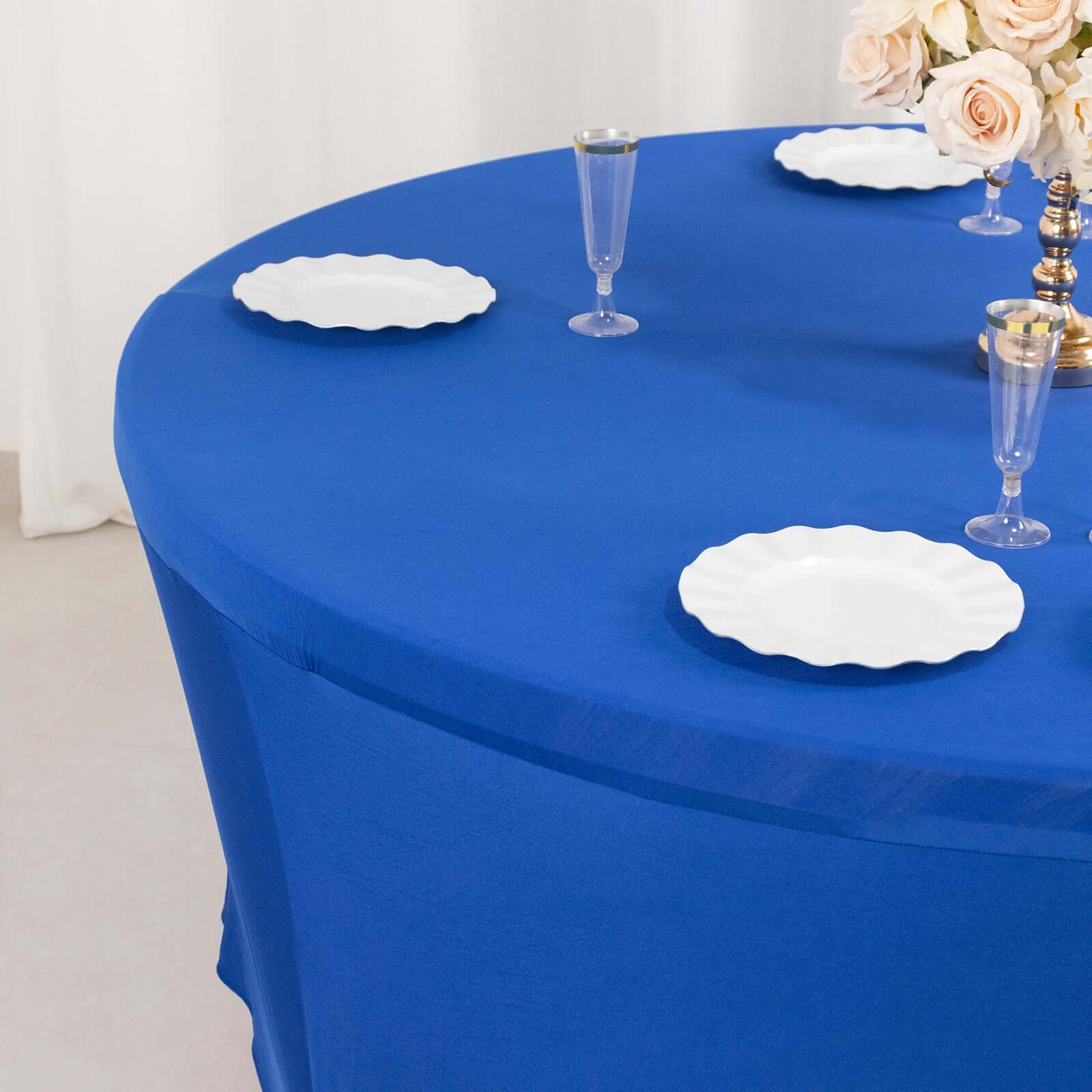 Stretch Spandex 6ft Round Tablecloth Royal Blue - Durable Form-Fitting Table Cover