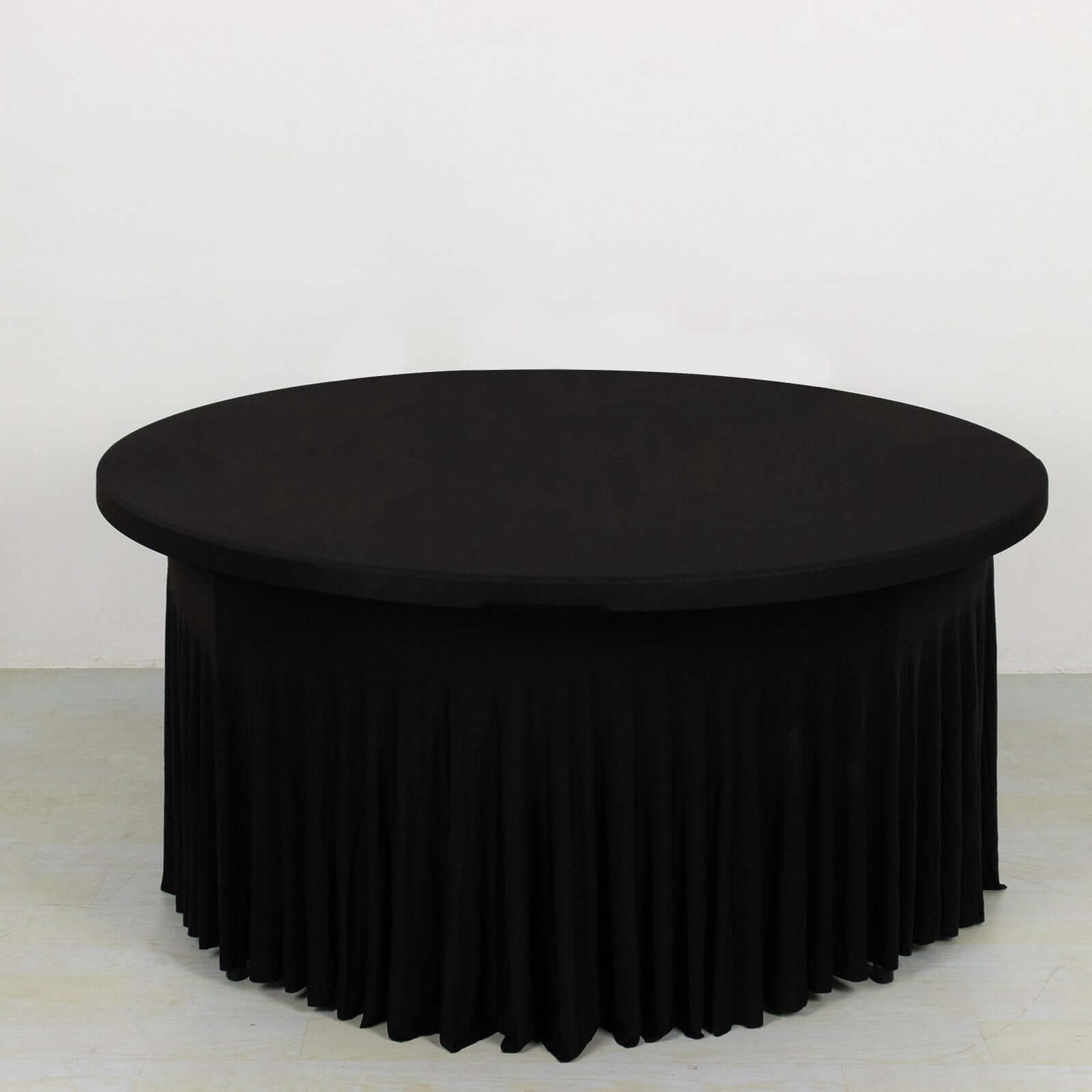 Spandex Round 6ft Table Skirt Black with Wavy Skirt-Like Effect Stylish Table Cover