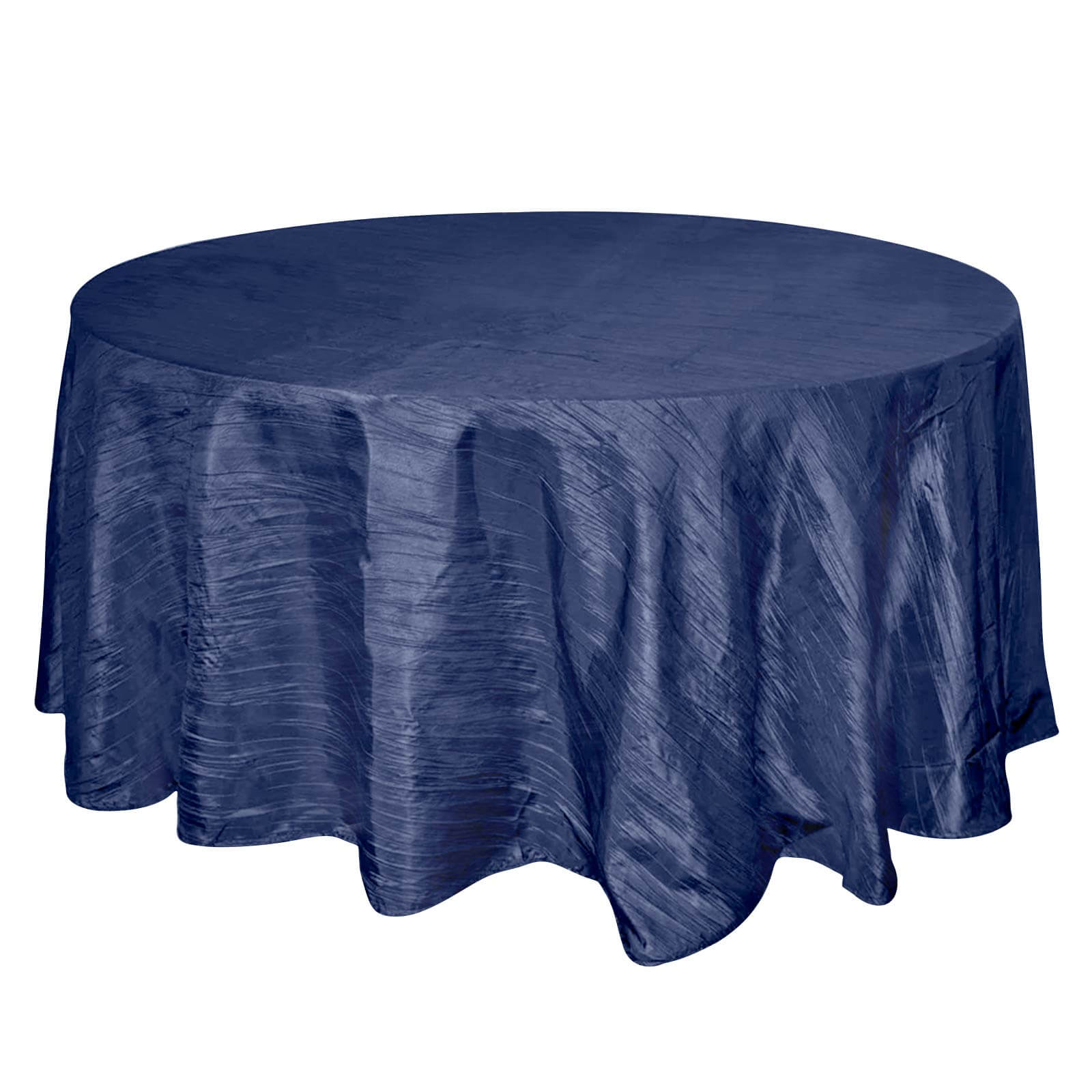 Taffeta 120 Round Tablecloth Navy Blue - Seamless Accordion Crinkle Table Cover