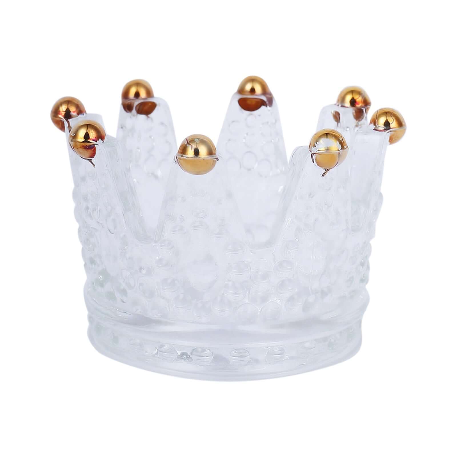 6-Pack Glass Crown Votive Candle Holders Clear Crystal Design with Gold Beaded Tips - Tea Light Holders 3x2