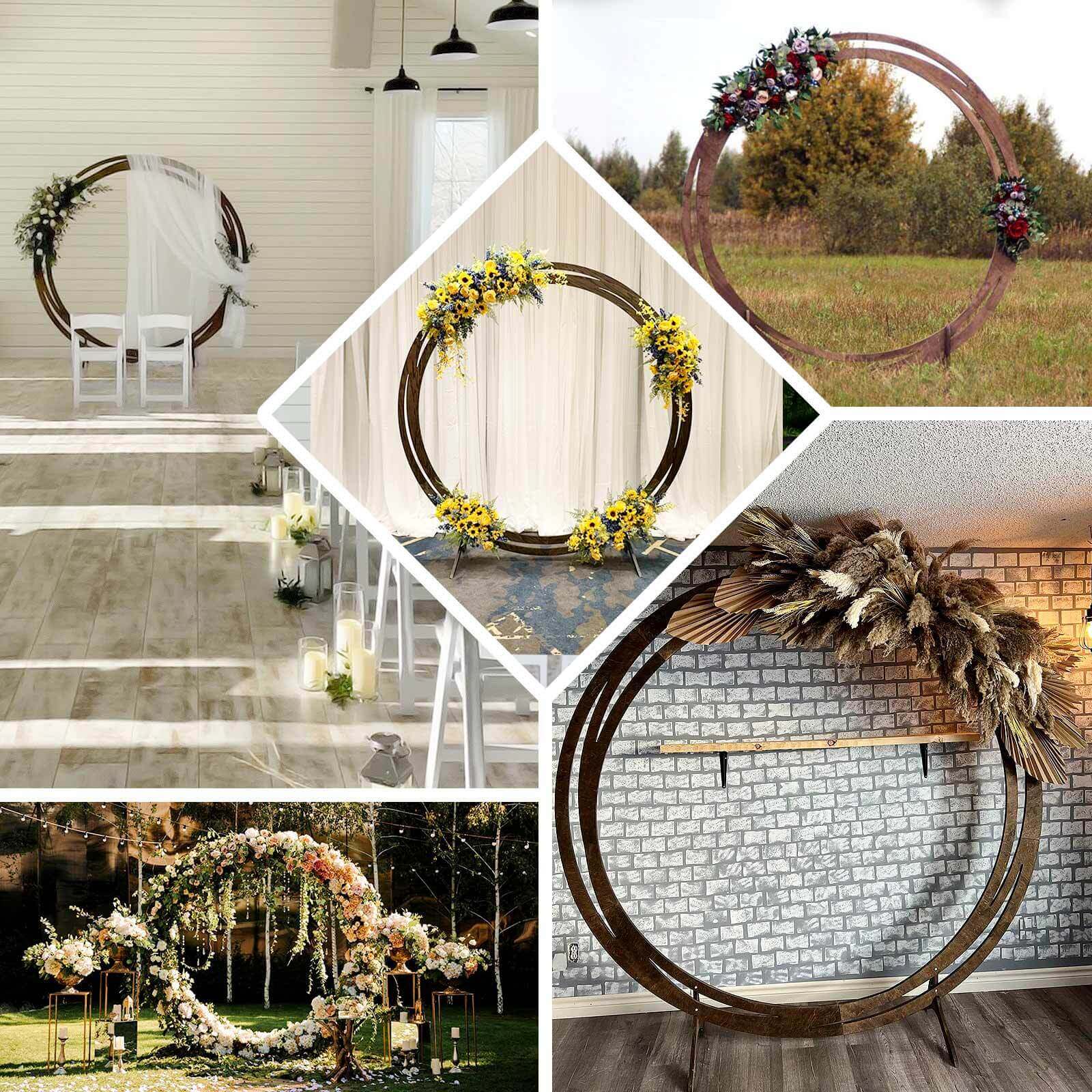 8ft Natural Brown Wood Round Event Party Arbor Backdrop Stand, Rustic DIY Wedding Arch