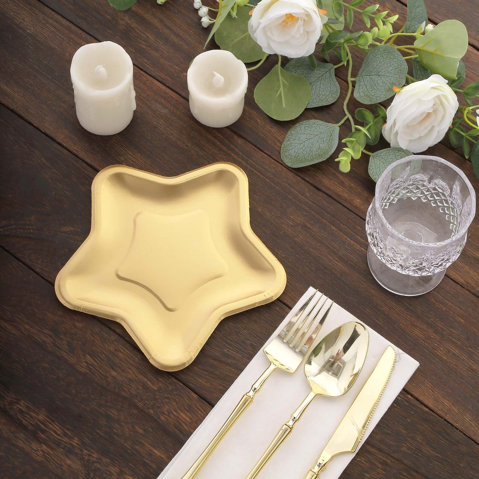 25-Pack Paper Star Shaped Dessert Plates in Matte Gold - Eco-friendly Disposable 300GSM Salad Appetizer Plates for Festive Occasions 7