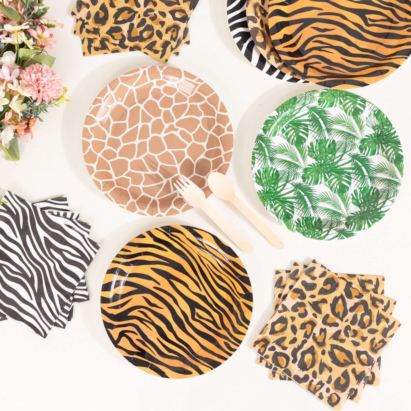 60 Pcs Paper Dinnerware Set with Animal Safari Print - Jungle Theme Party Plates and Napkins for 30 Guests