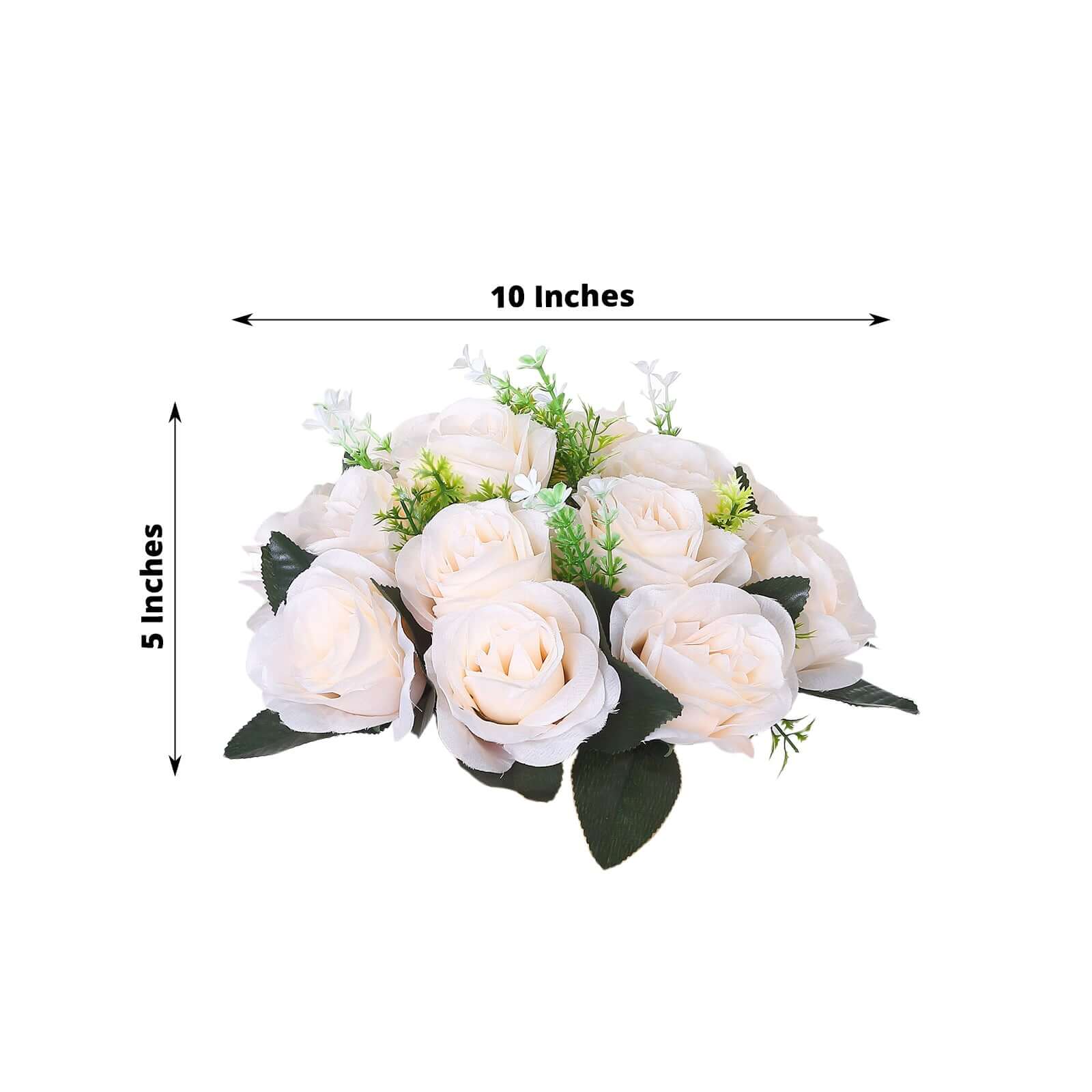 2 Pack Cream Silk 15-Head Rose Flower Balls For Centerpieces - 10, Artificial Kissing Ball Floral Arrangements