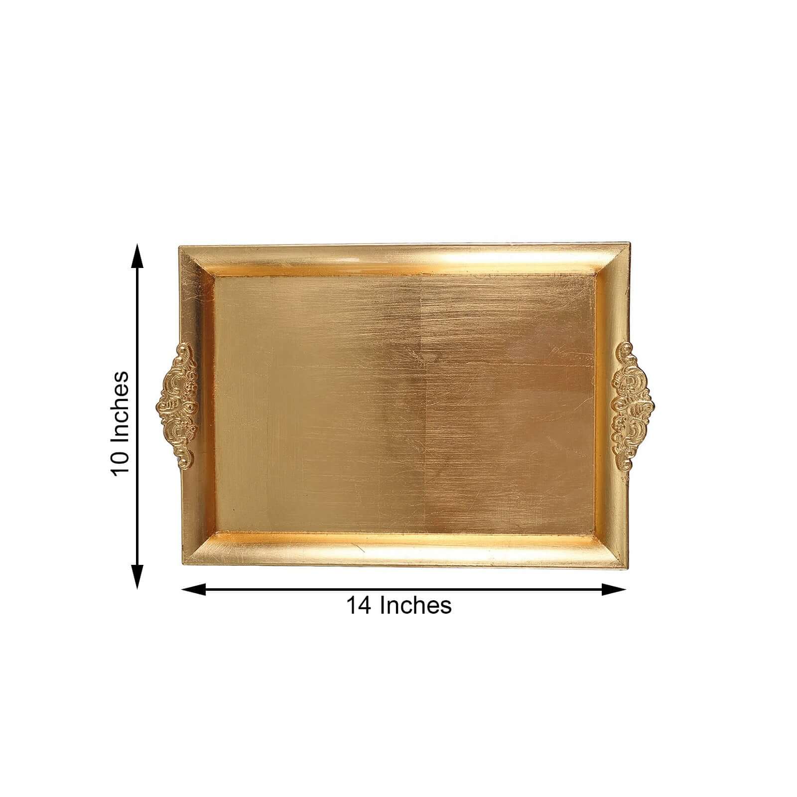 2-Pack Acrylic Rectangle Serving Trays 14x10 in Gold with Embossed Handles, Sleek Decorative Dinner Party Food Platters