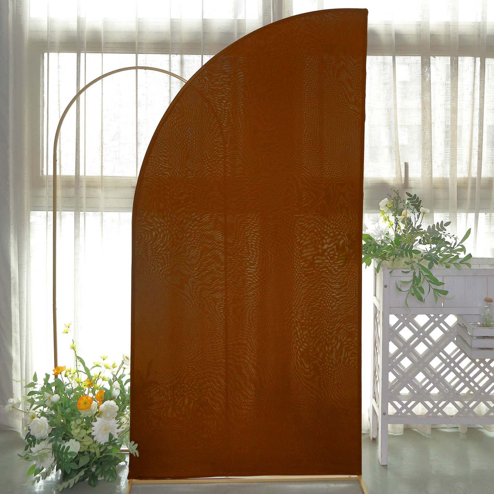 7ft Cinnamon Brown Spandex Half Moon Chiara Backdrop Stand Cover, Custom Fitted Wedding Arch Cover