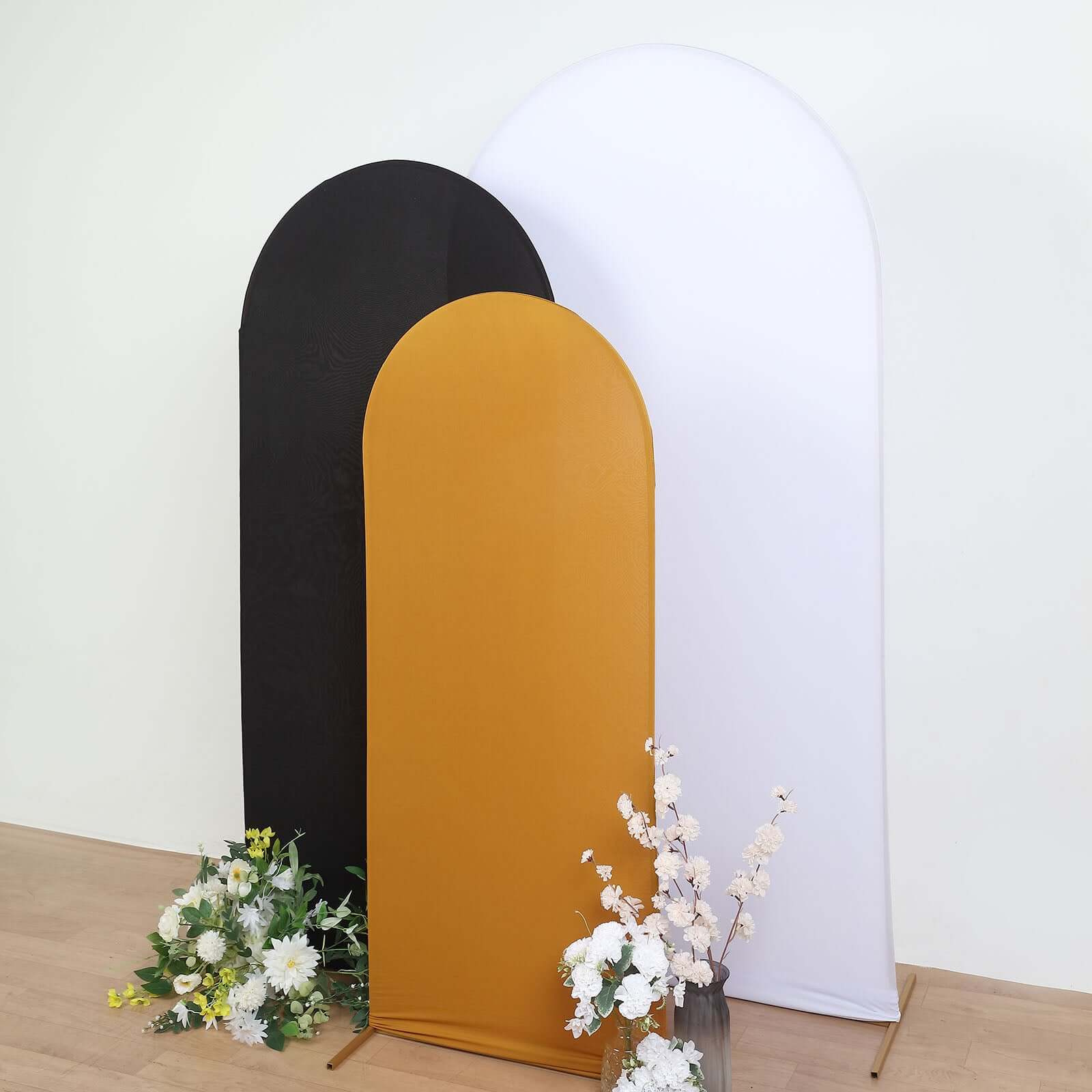 5ft Matte Gold Spandex Fitted Chiara Backdrop Stand Cover For Round Top Wedding Arch