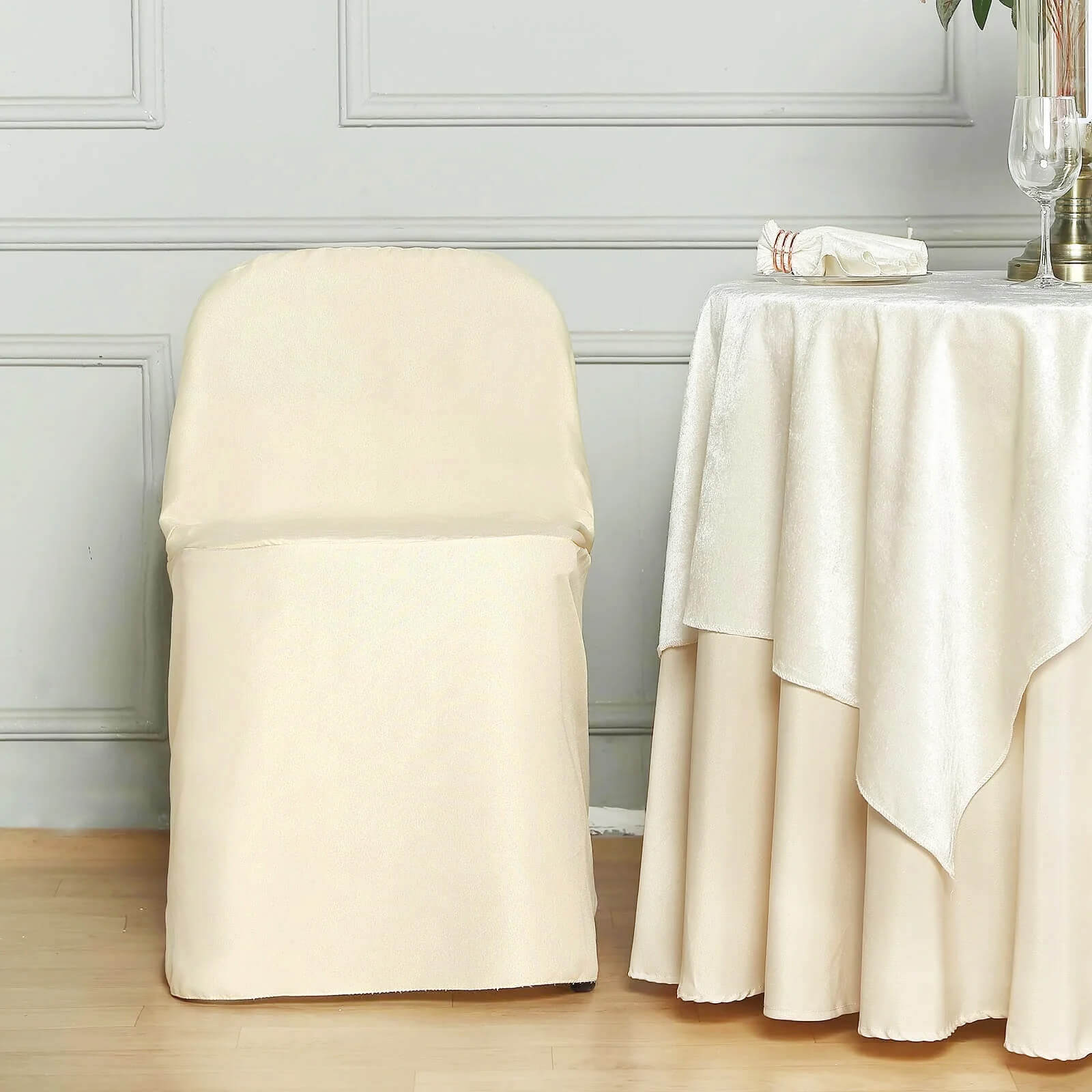 10 Pack Polyester Chair Covers for Folding Chairs Beige - Wrinkle-Free Stain-Resistant Slip-On Slipcovers