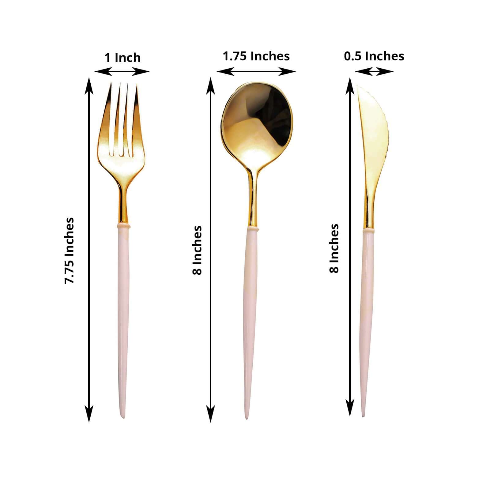 24-Pack Plastic Flatware Set in Metallic Gold with Blush Handle - Heavy Duty Disposable Modern Silverware 8