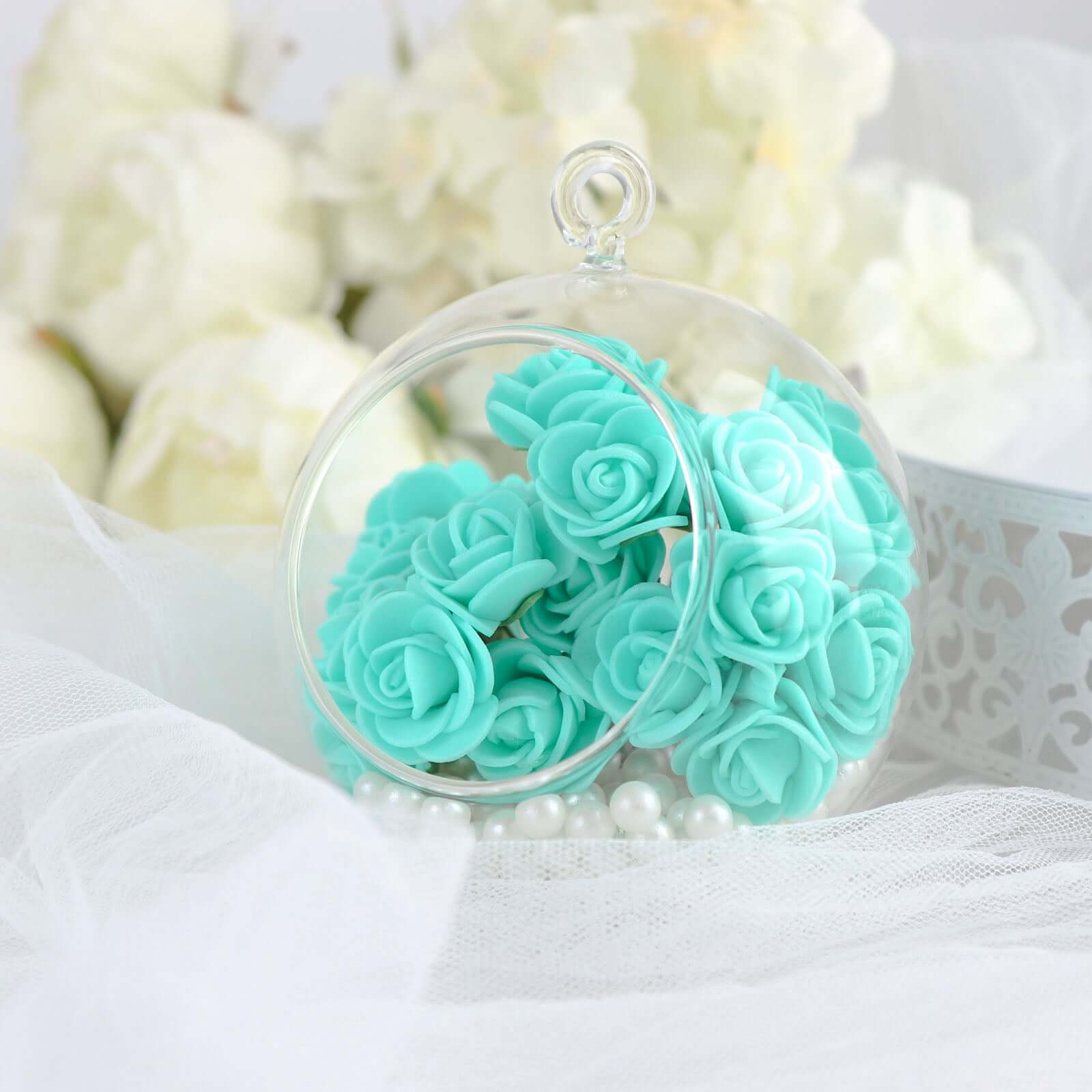 48 Roses 1 Turquoise Real Touch Artificial DIY Foam Rose Flowers With Stem, Craft Rose Buds