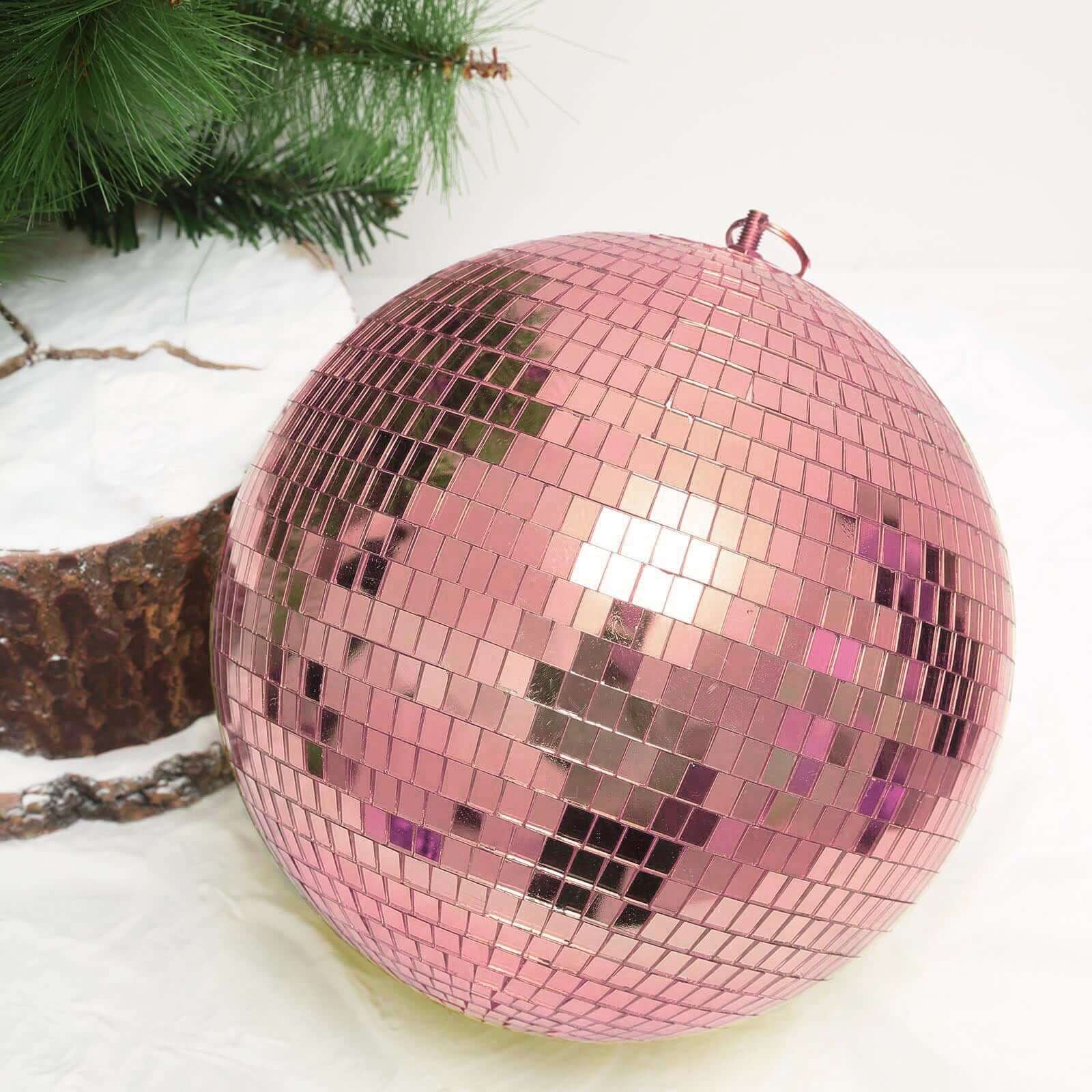 16 Large Rose Gold Foam Disco Mirror Ball With Hanging Swivel Ring, Holiday Party Decor