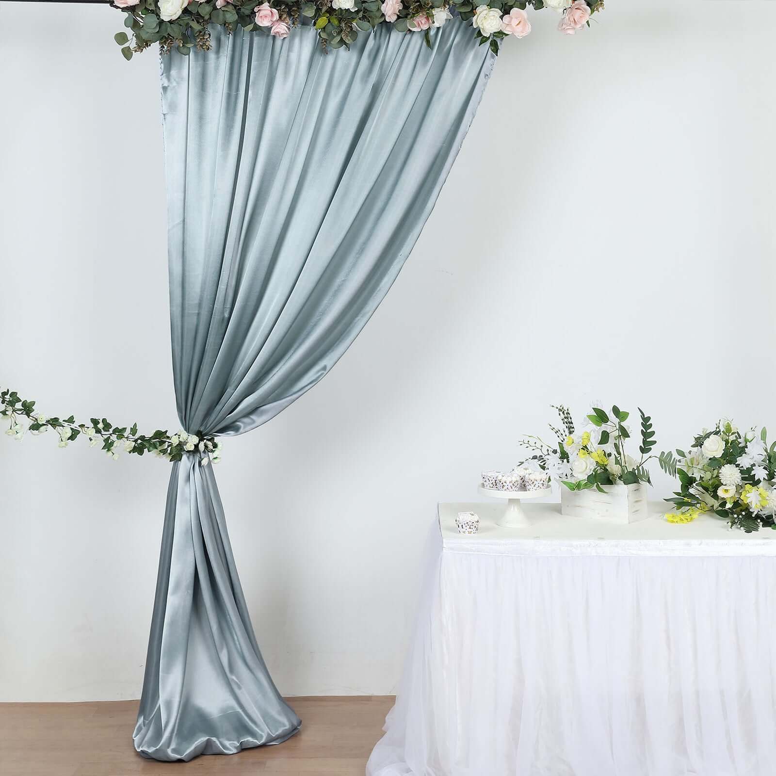 8ftx10ft Dusty Blue Satin Event Curtain Drapes, Backdrop Event Panel