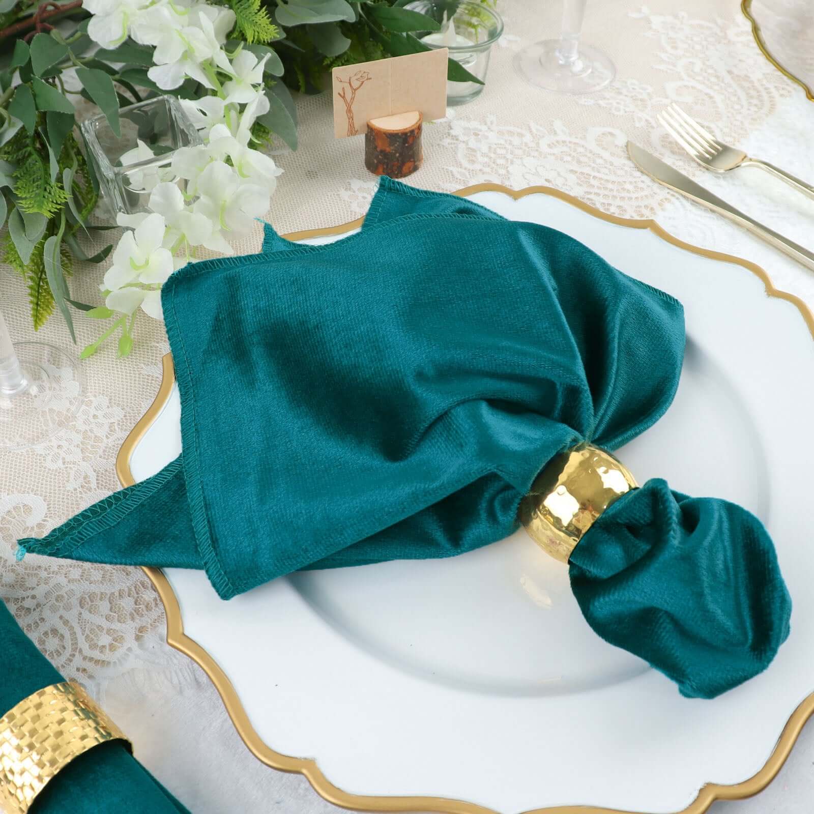 5 Pack Premium Velvet 20x20 Napkins Peacock Teal - Soft Sheen Finish Cloth Napkins