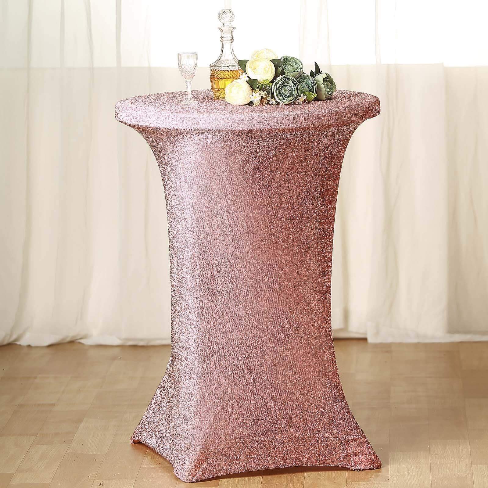 Metallic Spandex 36 Fitted Glitter Round Cocktail Table Cover Rose Gold - Stretch Fit for High Top Tables