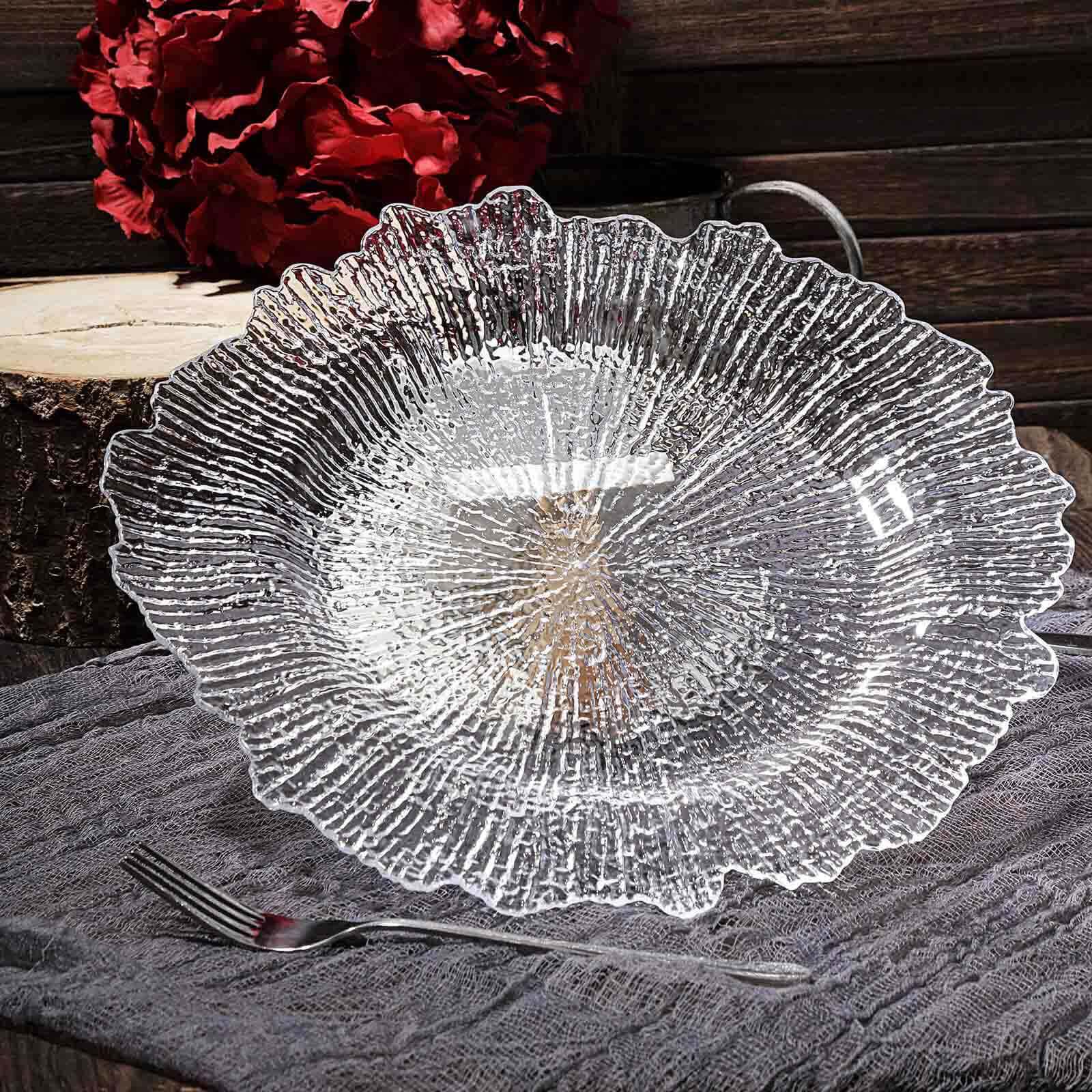 6-Pack Plastic Round Charger Plates 12 in Clear with Reef Design, Decorative Dinner Party Serving Plates