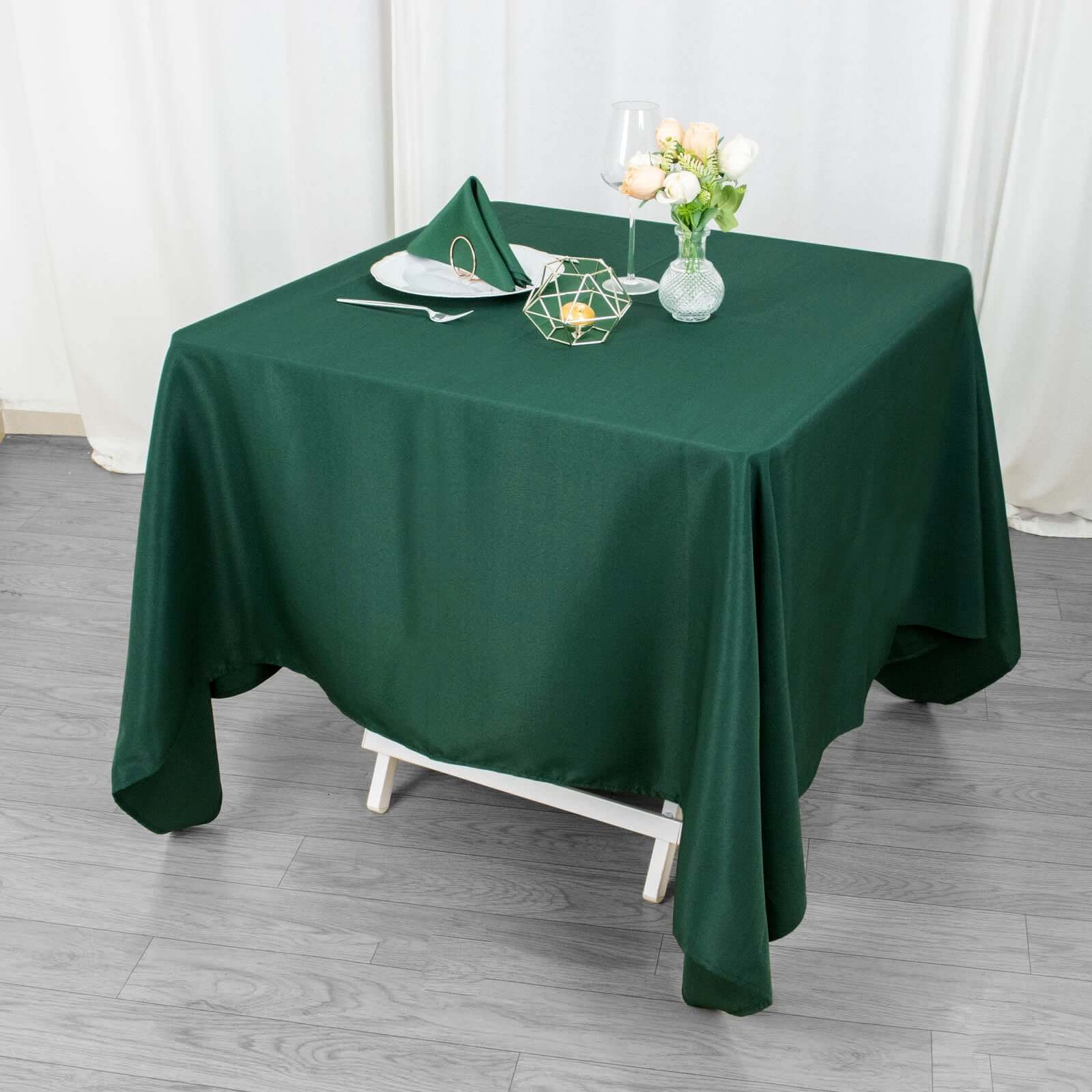 Premium Polyester Square Tablecloth 70x70 Hunter Emerald Green 220GSM Wrinkle-Resistant Table Cover