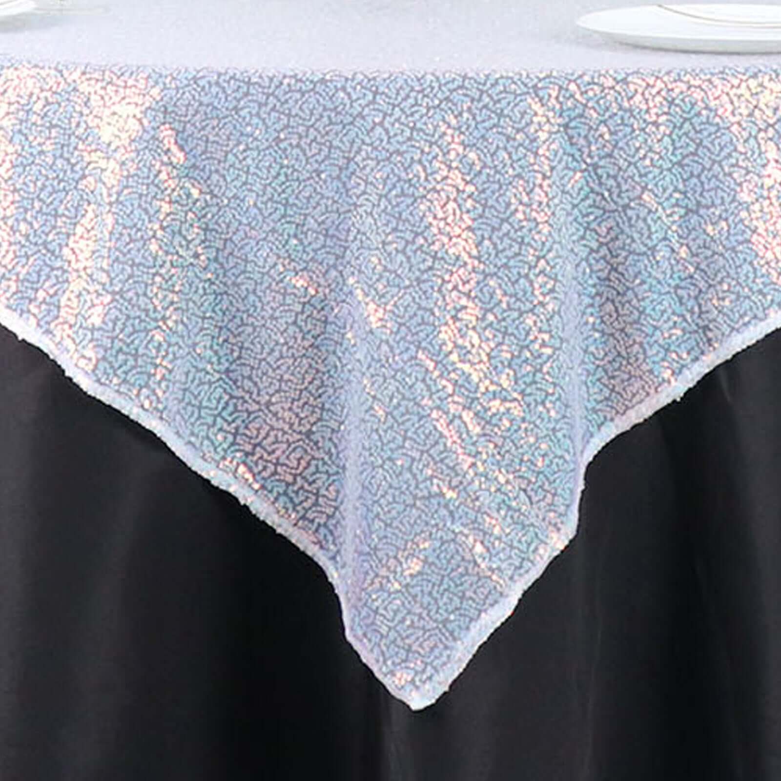 Sequin 60x60 Table Overlay Square Tablecloth Irisdescent Blue - Luxe Wedding Table Topper