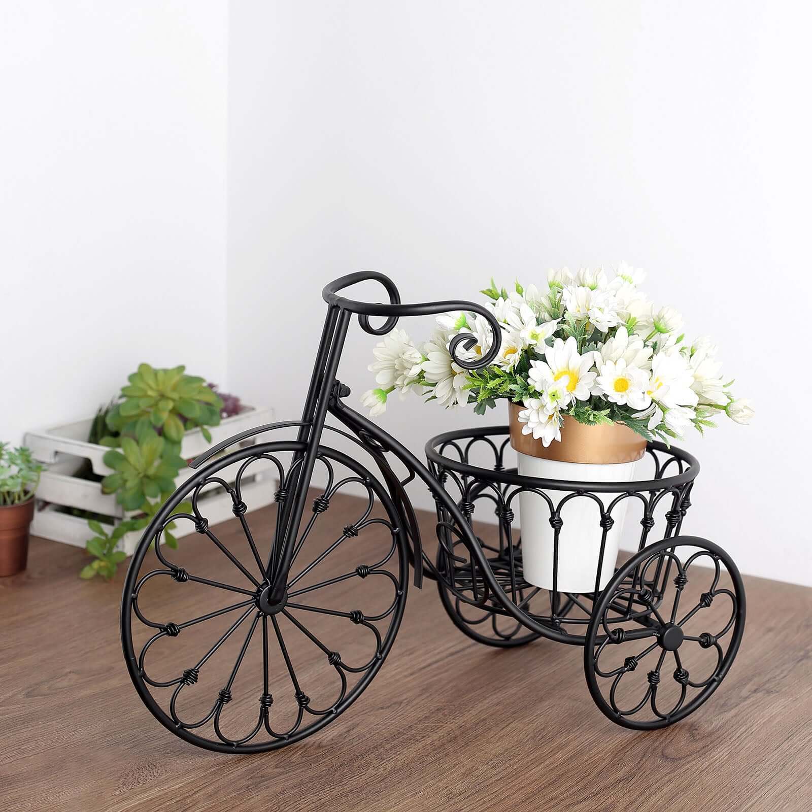 Tricycle Planter Basket Black Decorative Design - Metal Indoor/Outdoor Plant Stand 22