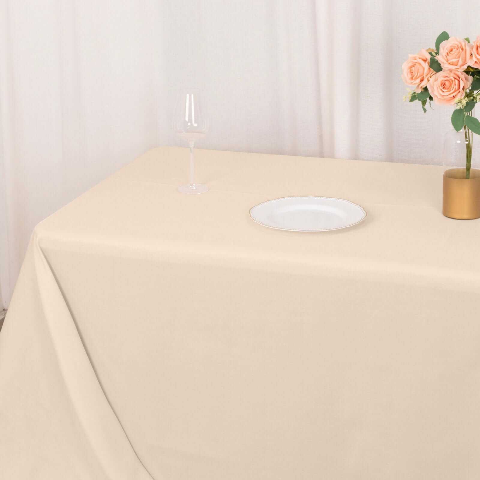 Premium Polyester 90x156 Rectangle Tablecloth Beige - Seamless 220GSM Stain-Resistant Table Cover