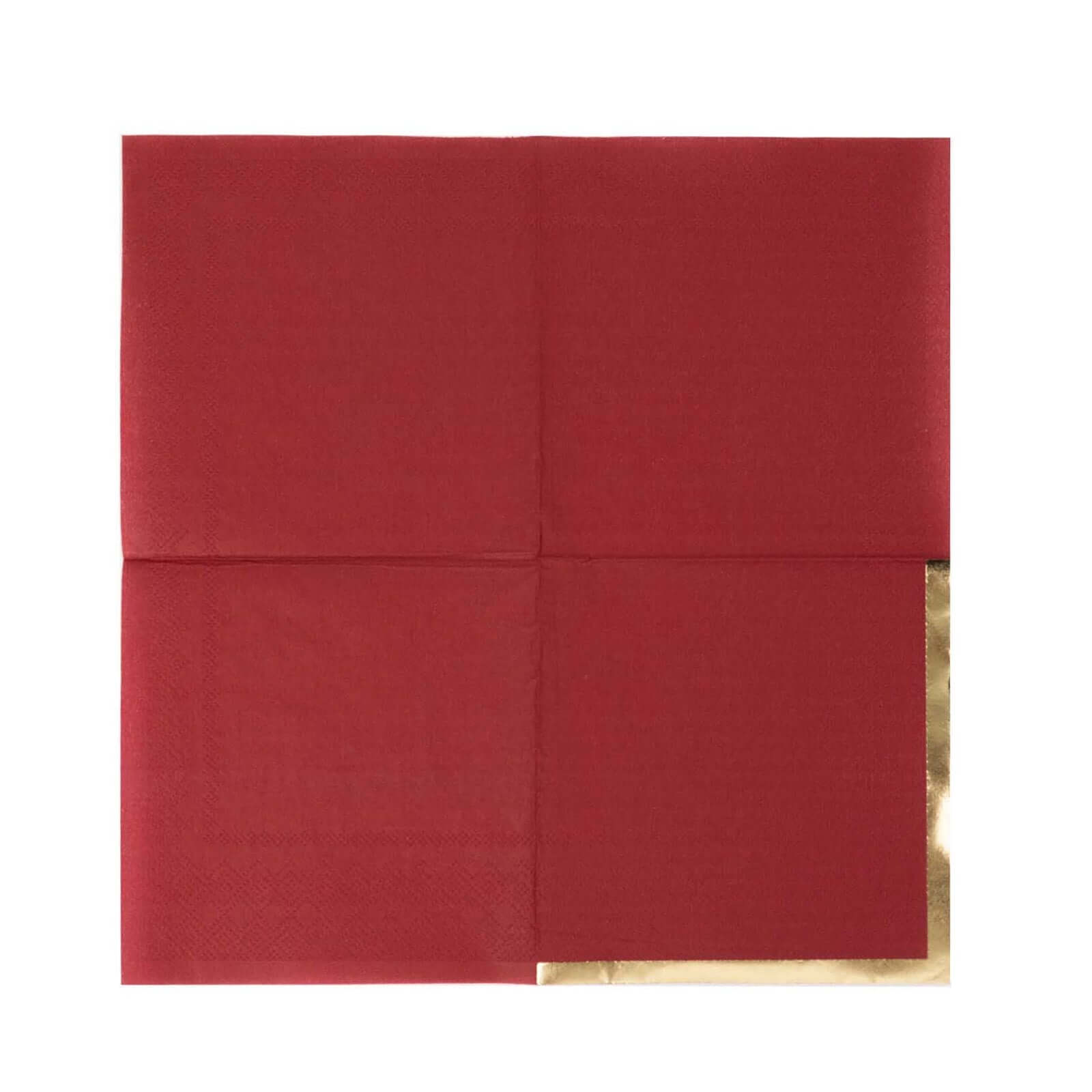 50-Pack Paper Beverage Napkins Burgundy with Gold Foil Edge - 2 Ply Disposable Soft 18GSM Cocktail Napkins 5x5