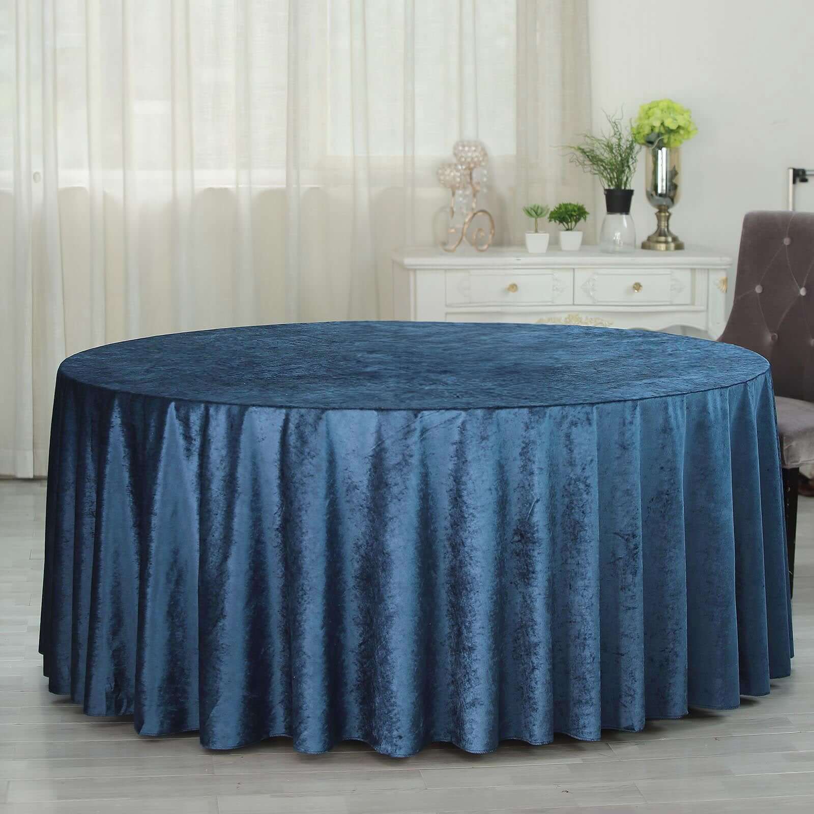 Premium Velvet 120 Round Tablecloth Navy Blue - Reusable Soft & Seamless Table Cover