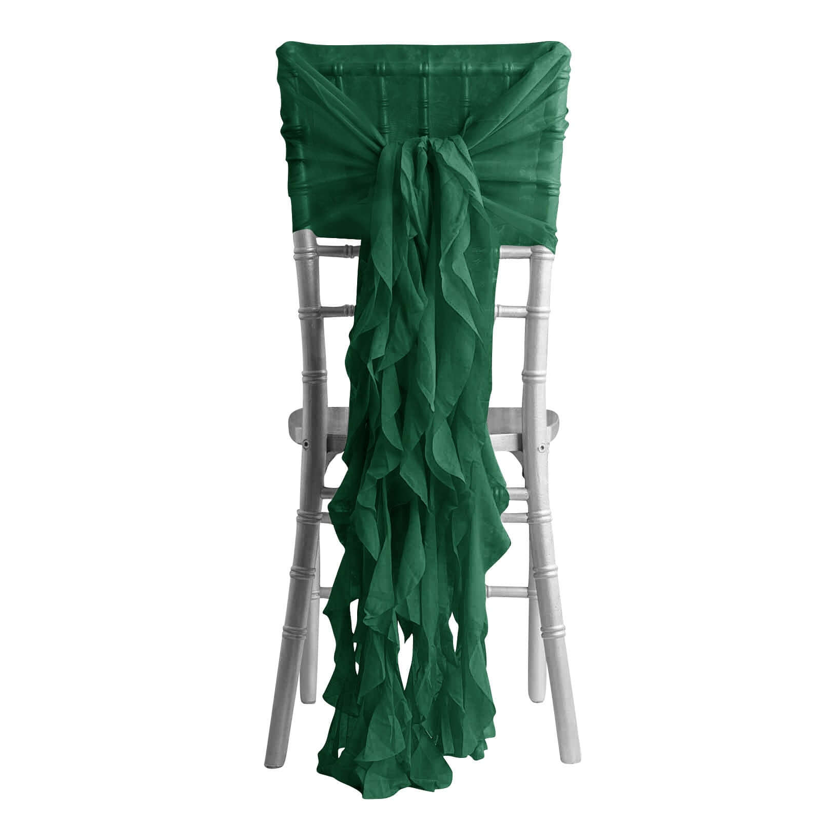 1 Set Chiffon Hoods Chair Sashes with Willow Ruffles Design Hunter Emerald Green - Stylish Chair Bow Decor