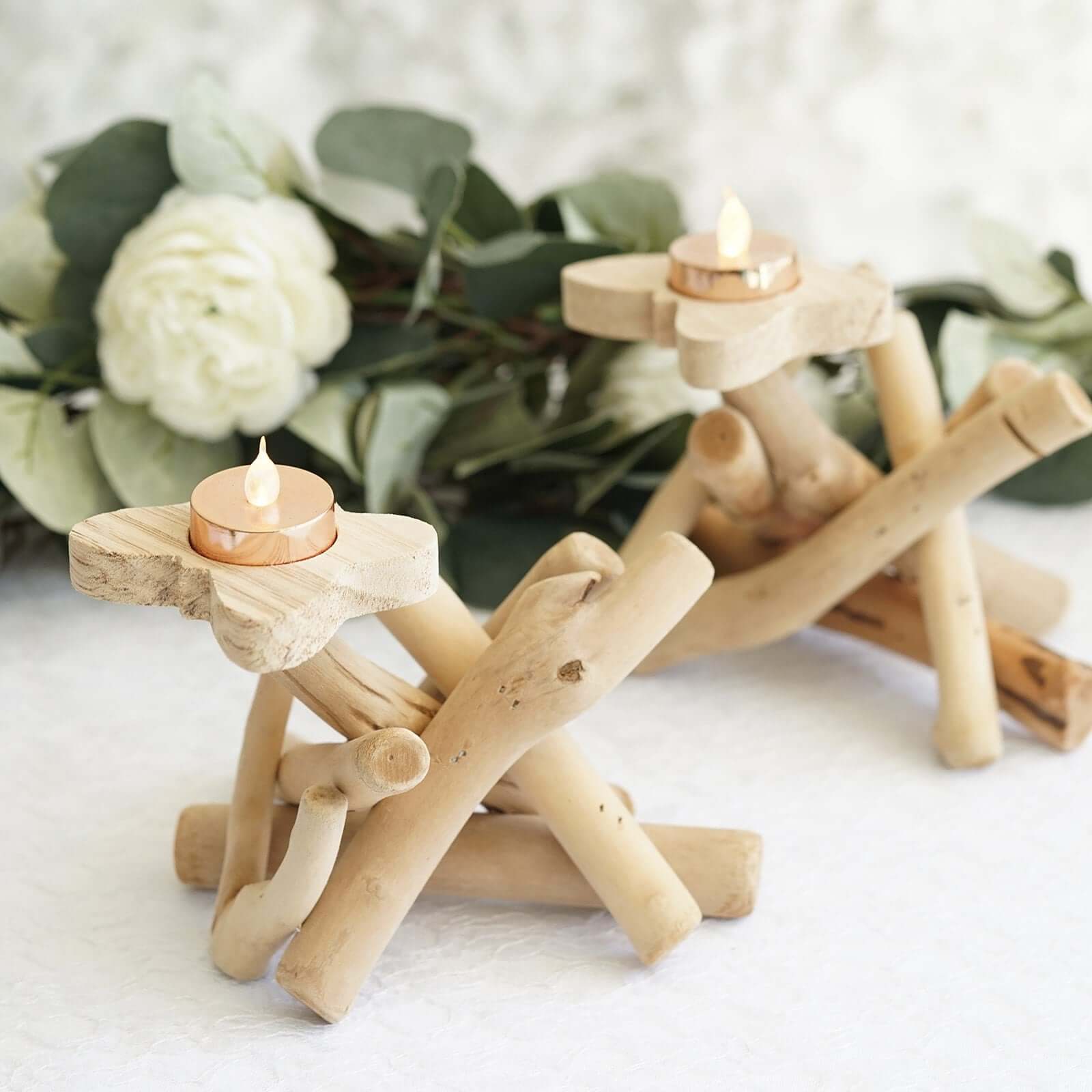 Natural Driftwood Candle Holder with Butterfly Top - Rustic Wooden Candle Stand for Events 8 Tall