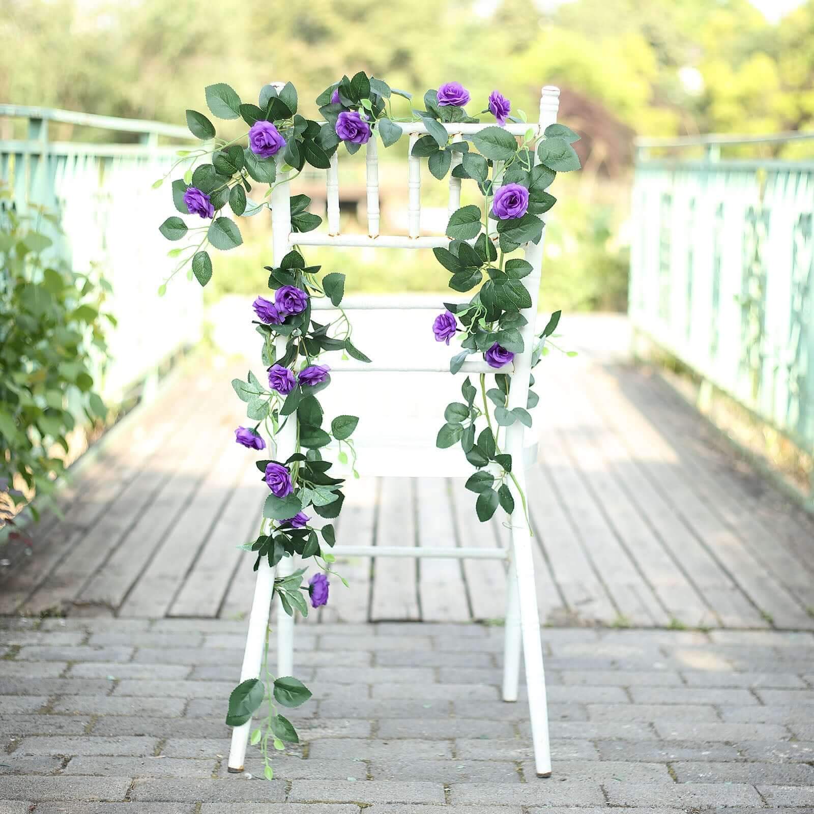 6ft 20 Purple Artificial Silk Roses Flower Garland, Hanging Vine