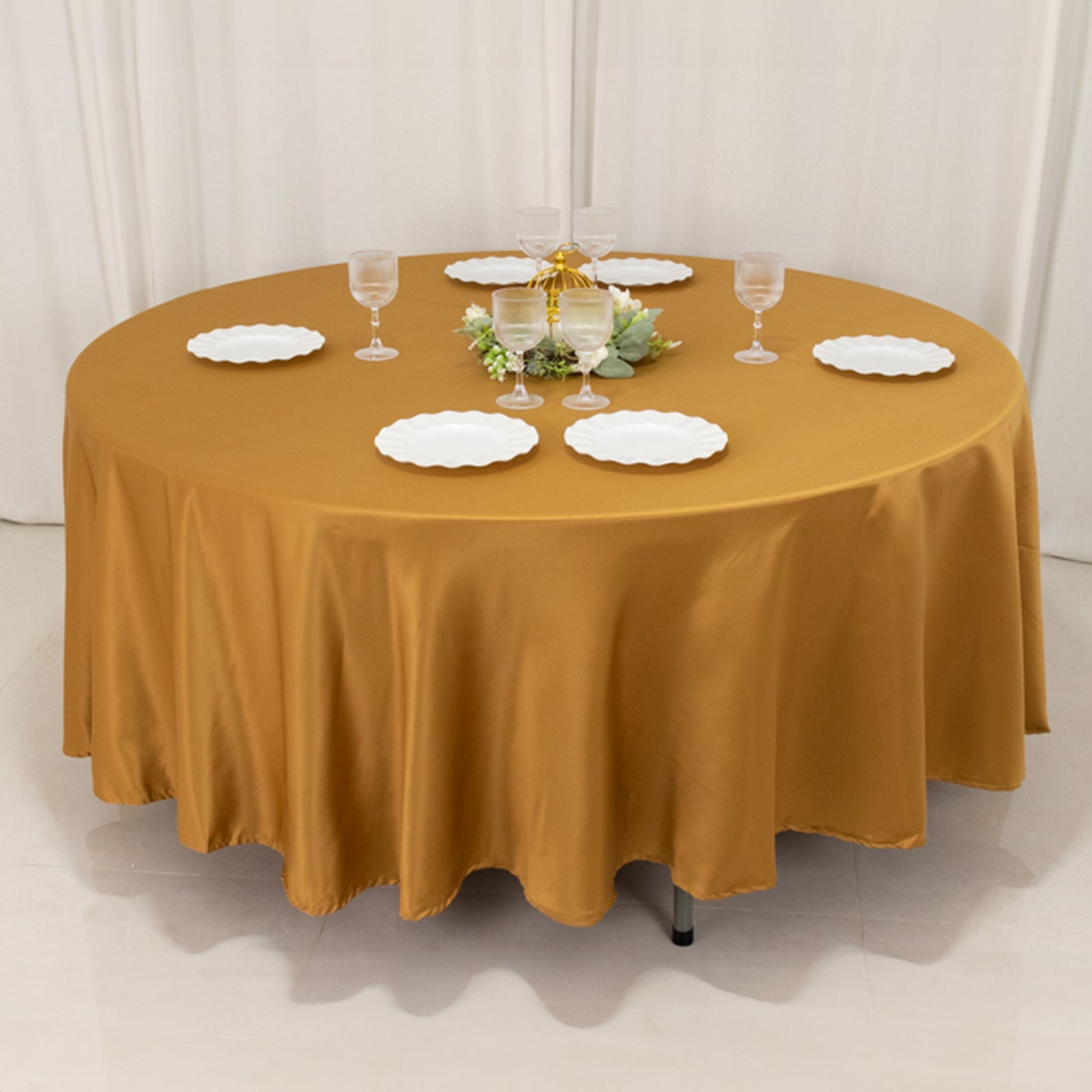 Lamour Satin 108 Round Tablecloth Gold - Durable & Silk-Like Table Cover for Classy Weddings & Events