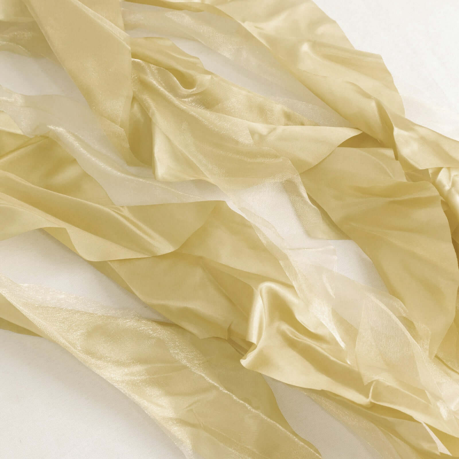 5 Pack Chiffon Satin Chair Sashes Champagne - Easy to Install Ruffled Curly Willow