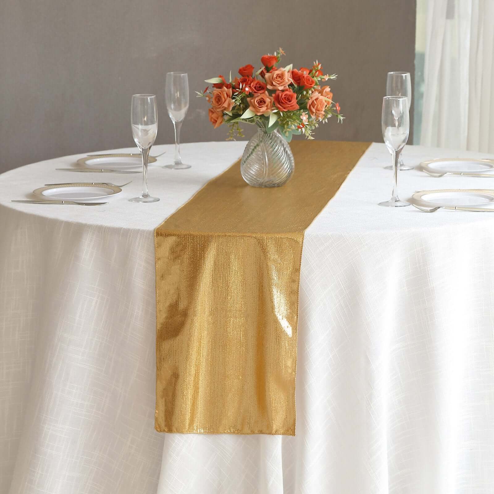 Polyester 12x108 Table Runner Gold Shimmer Sequin Dots - Wrinkle-Free Finish for Upscale Occasions