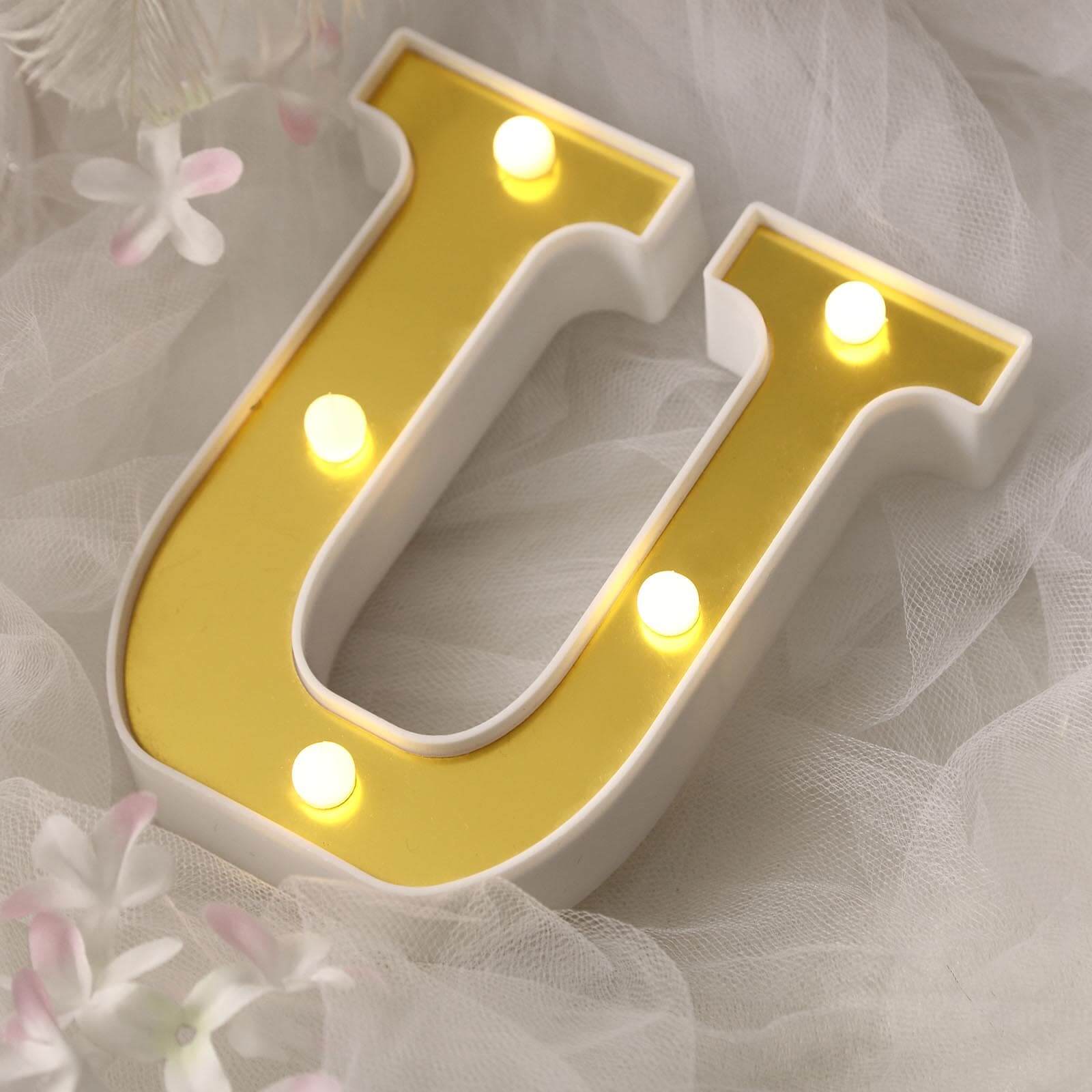 3D Marquee Letter U Warm White 5 LED Lights Gold - Chic Light-Up Decor for Events 6