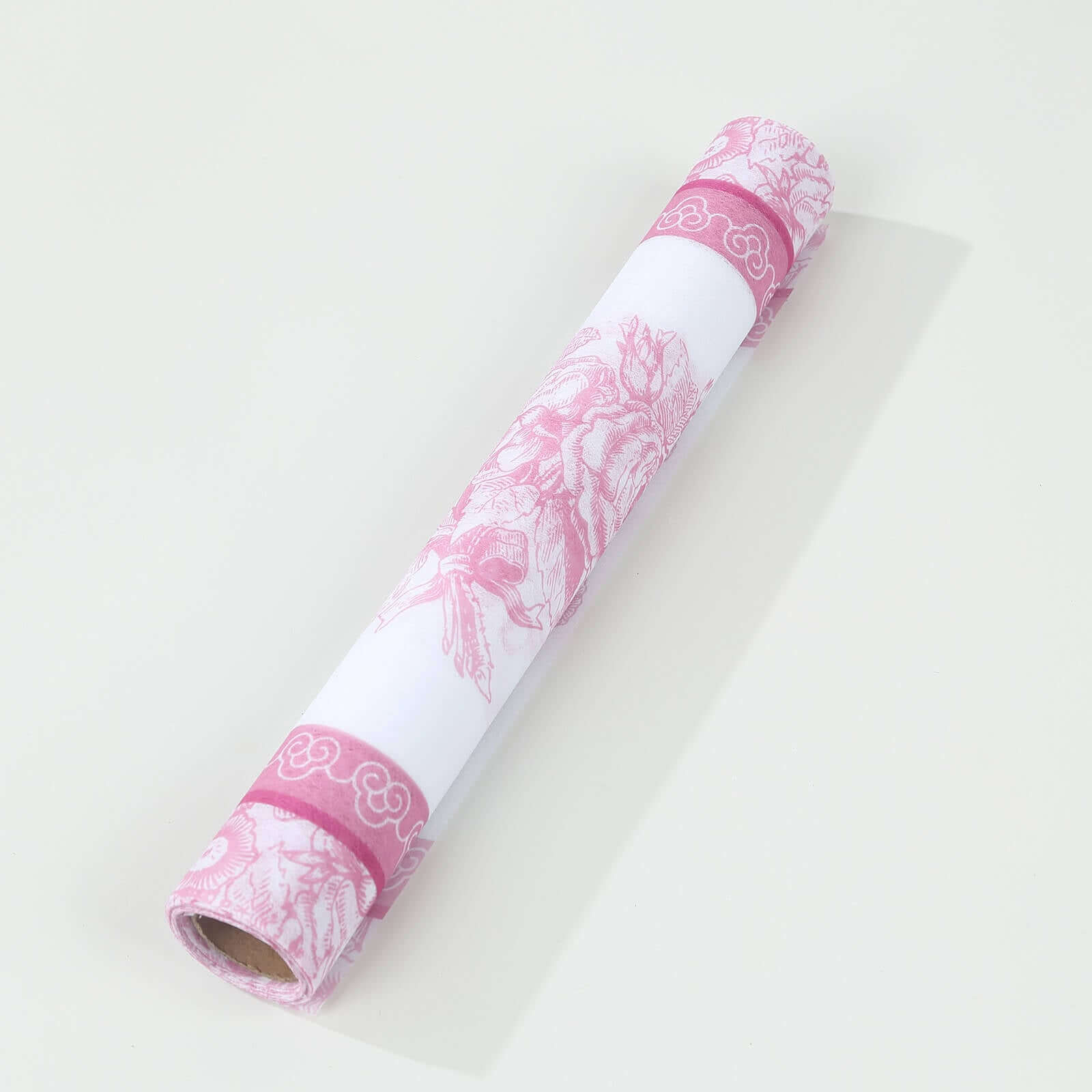 5 Pack Disposable Table Runners 11x108 White with Pink Floral Pattern - Non-woven Stylish Kitchen Dining Table Decor