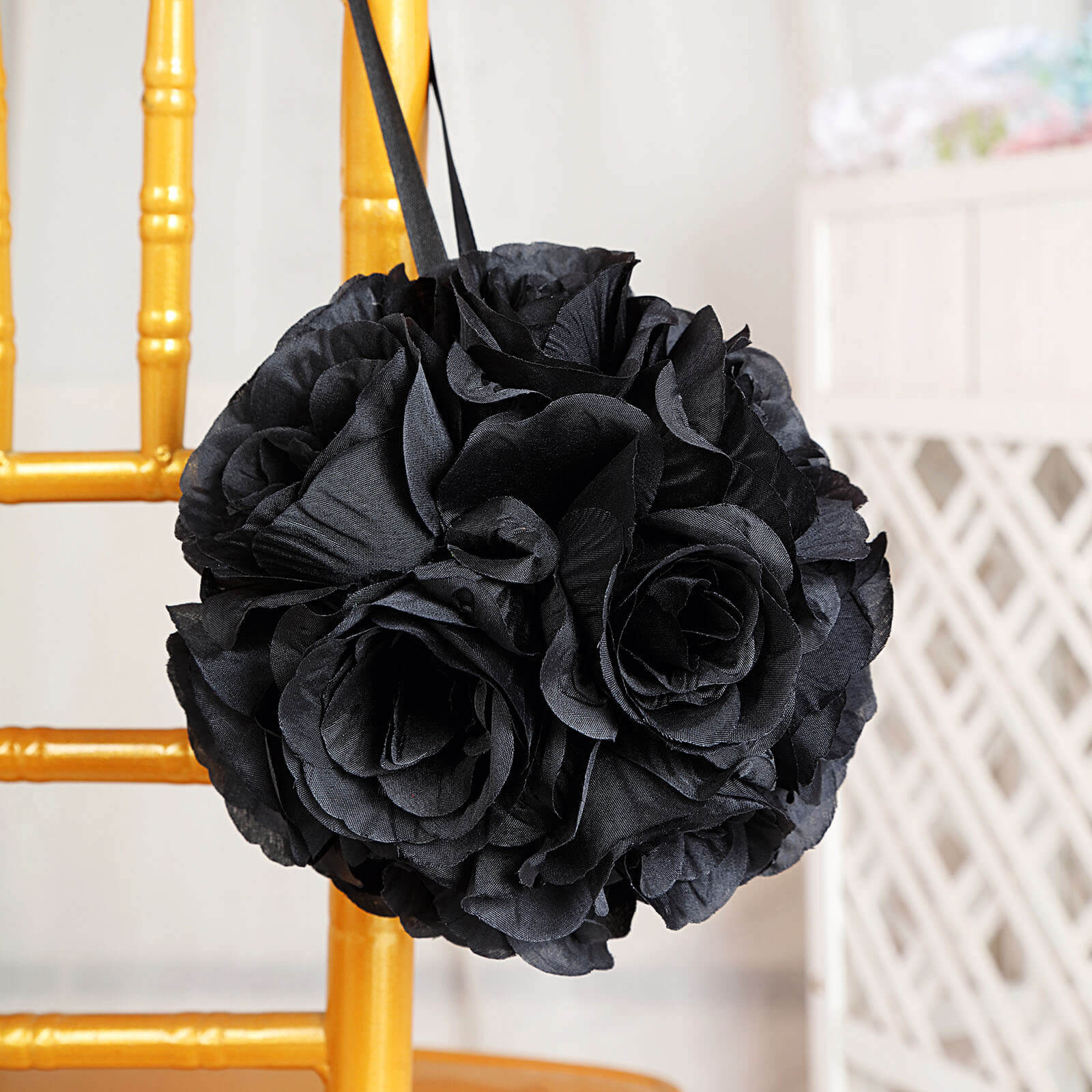 2 Pack 7 Black Artificial Silk Rose Kissing Ball, Faux Flower Ball